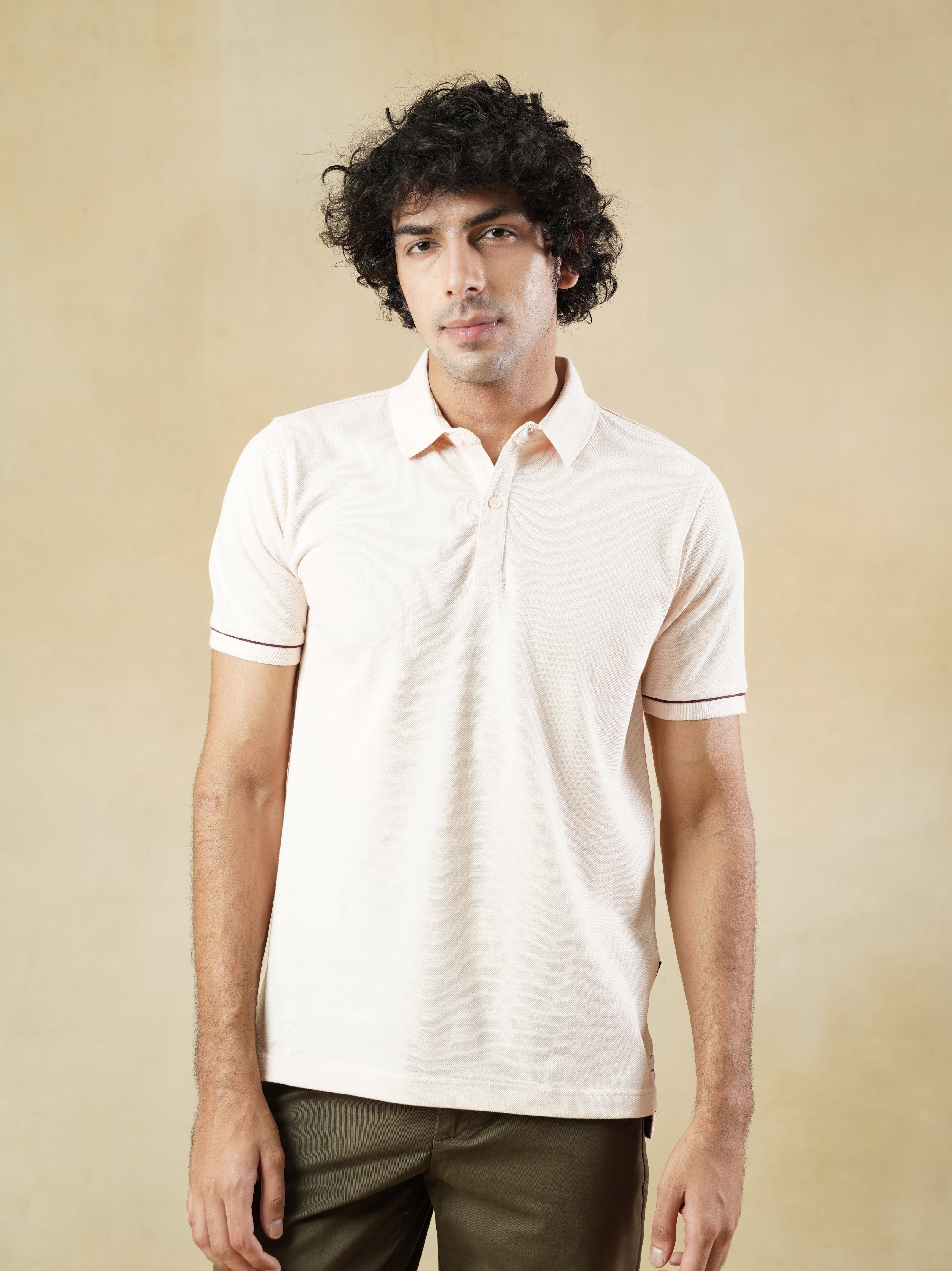 Men's Light pink Cotton Polo T-Shirt