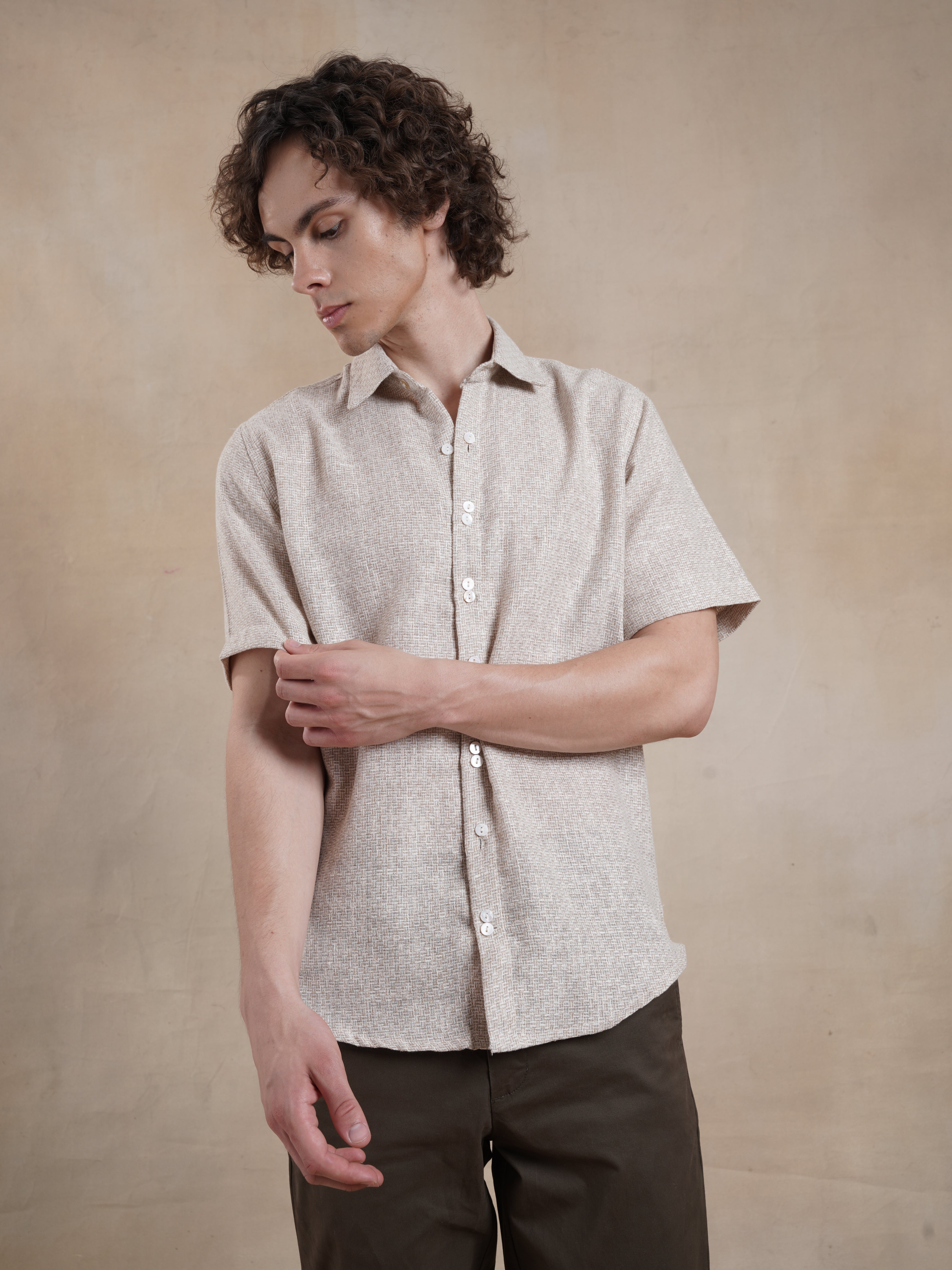 Men's Textured Jute Blend Check Shirt