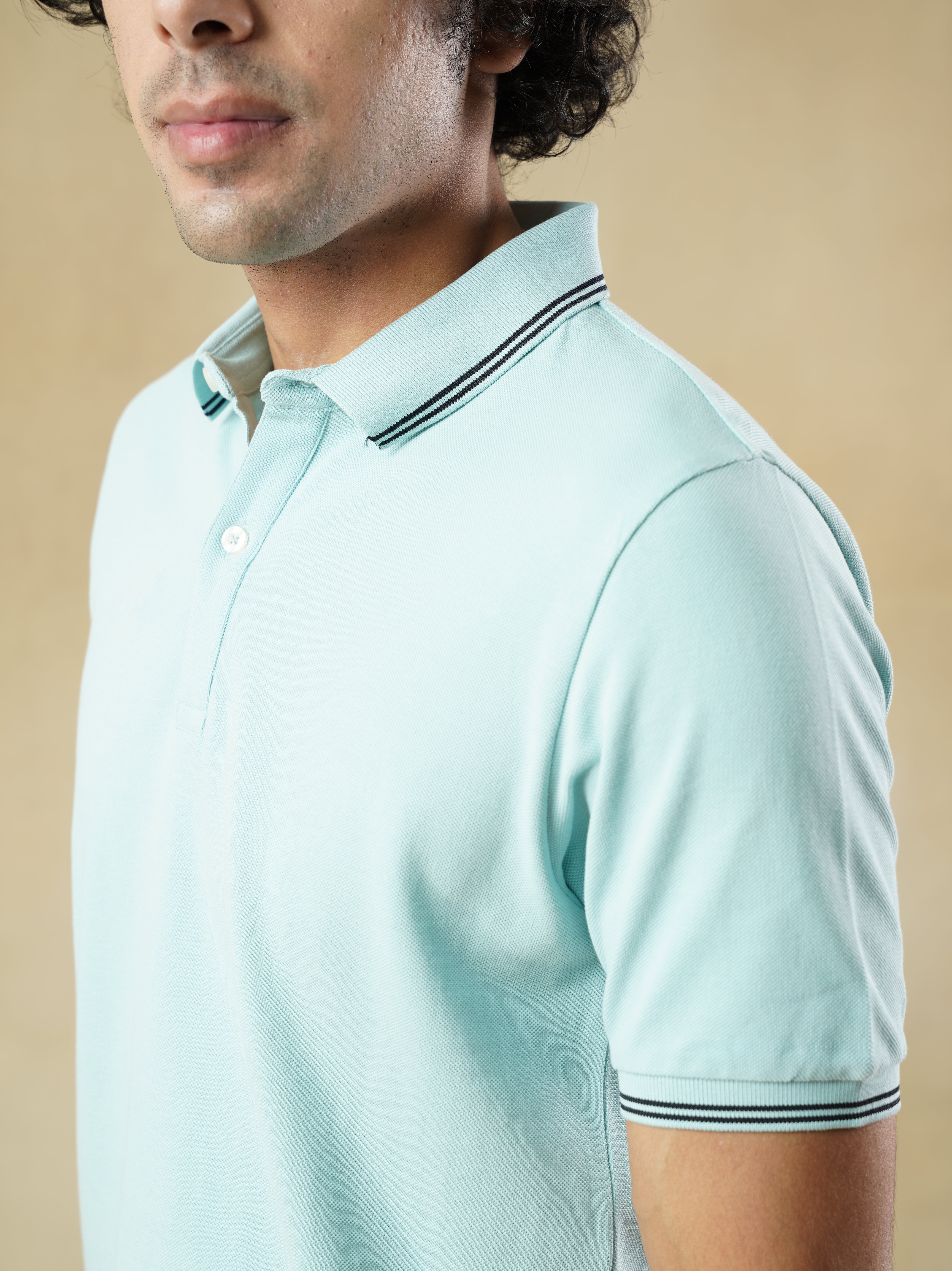 Men's 100% cotton Blue Polo Neck T-Shirt