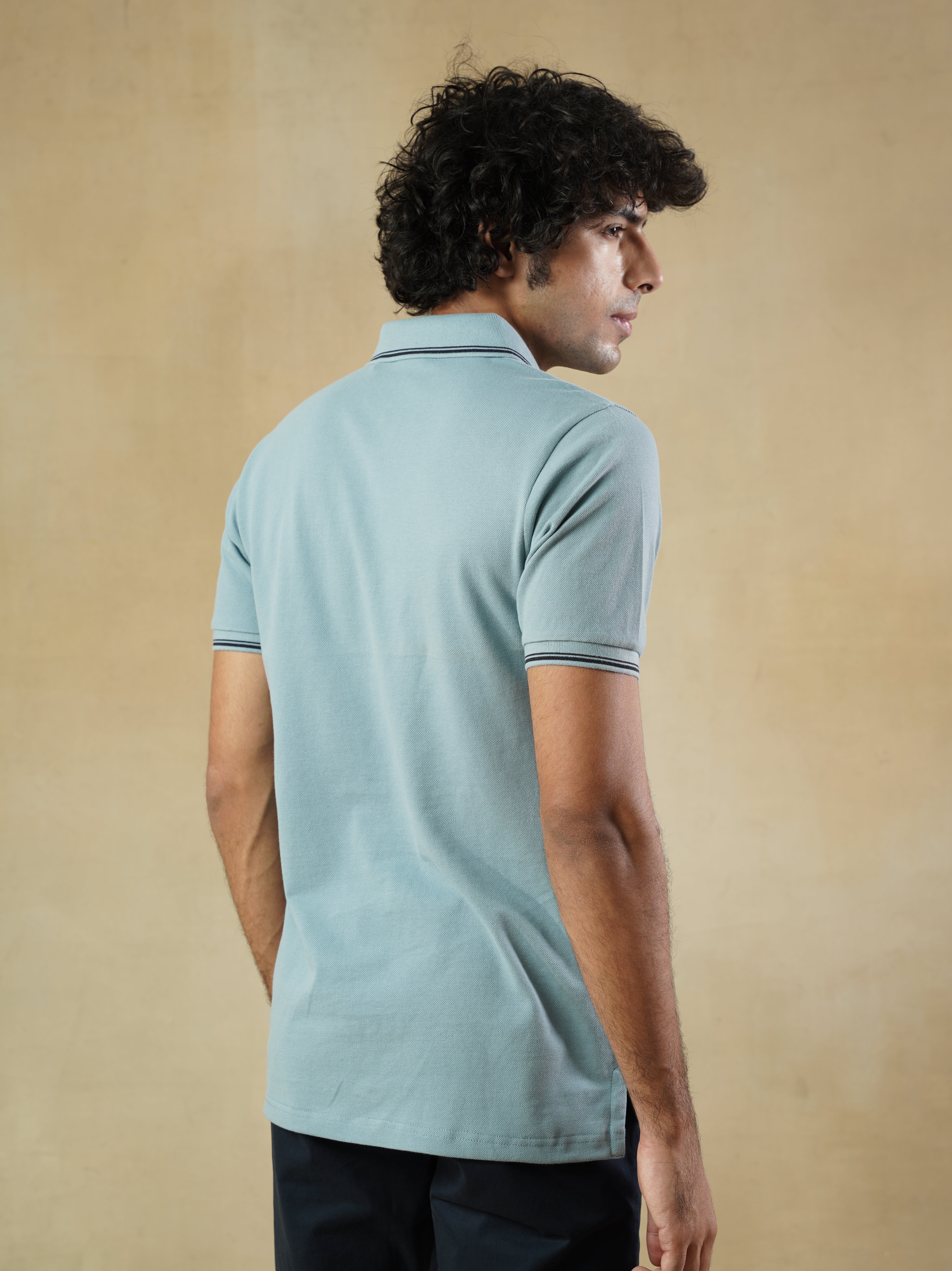 Dusky Blue Cotton Polo T-shirt