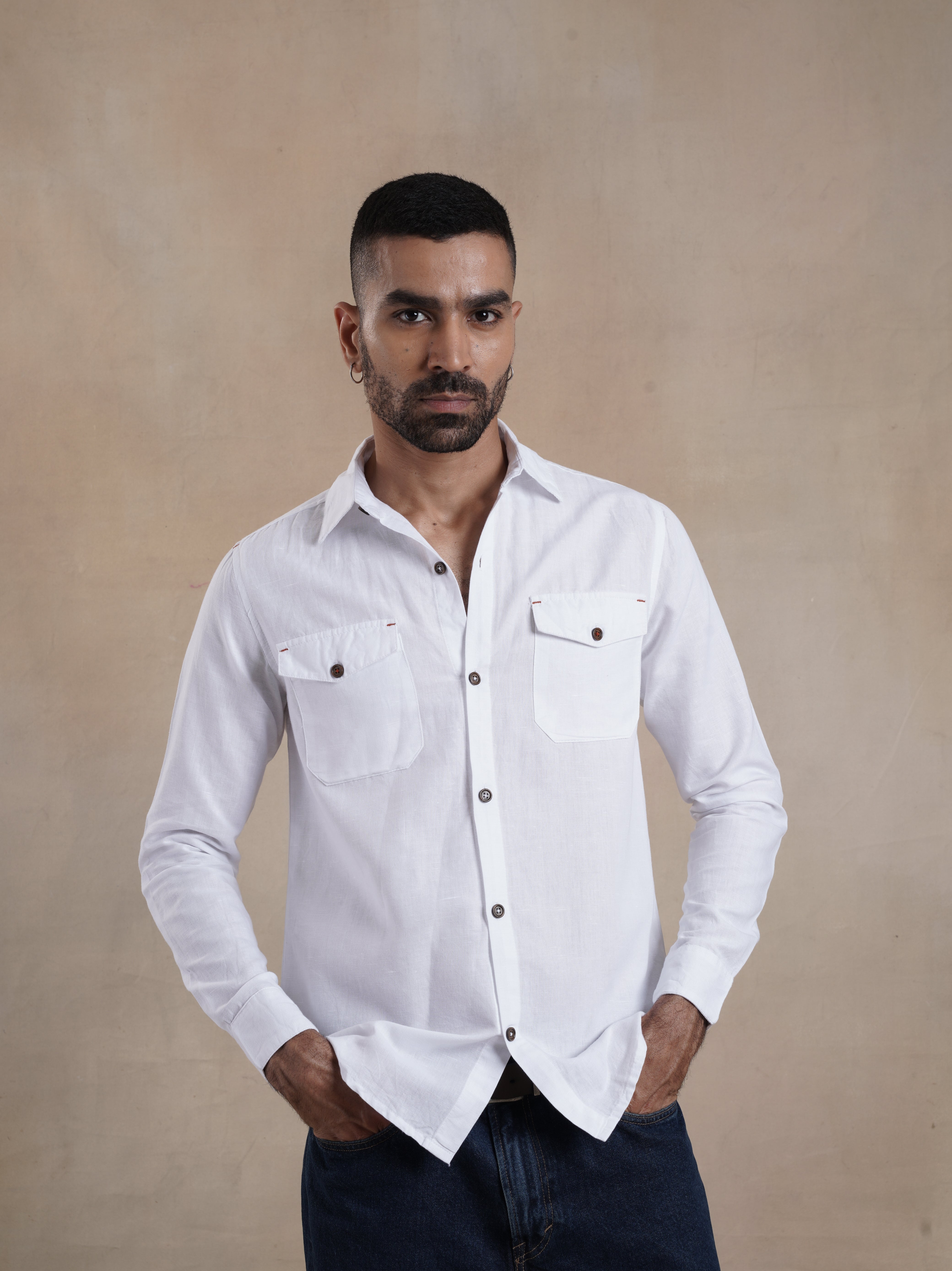 Men's Double Pocket Contrast Bartack Shirt