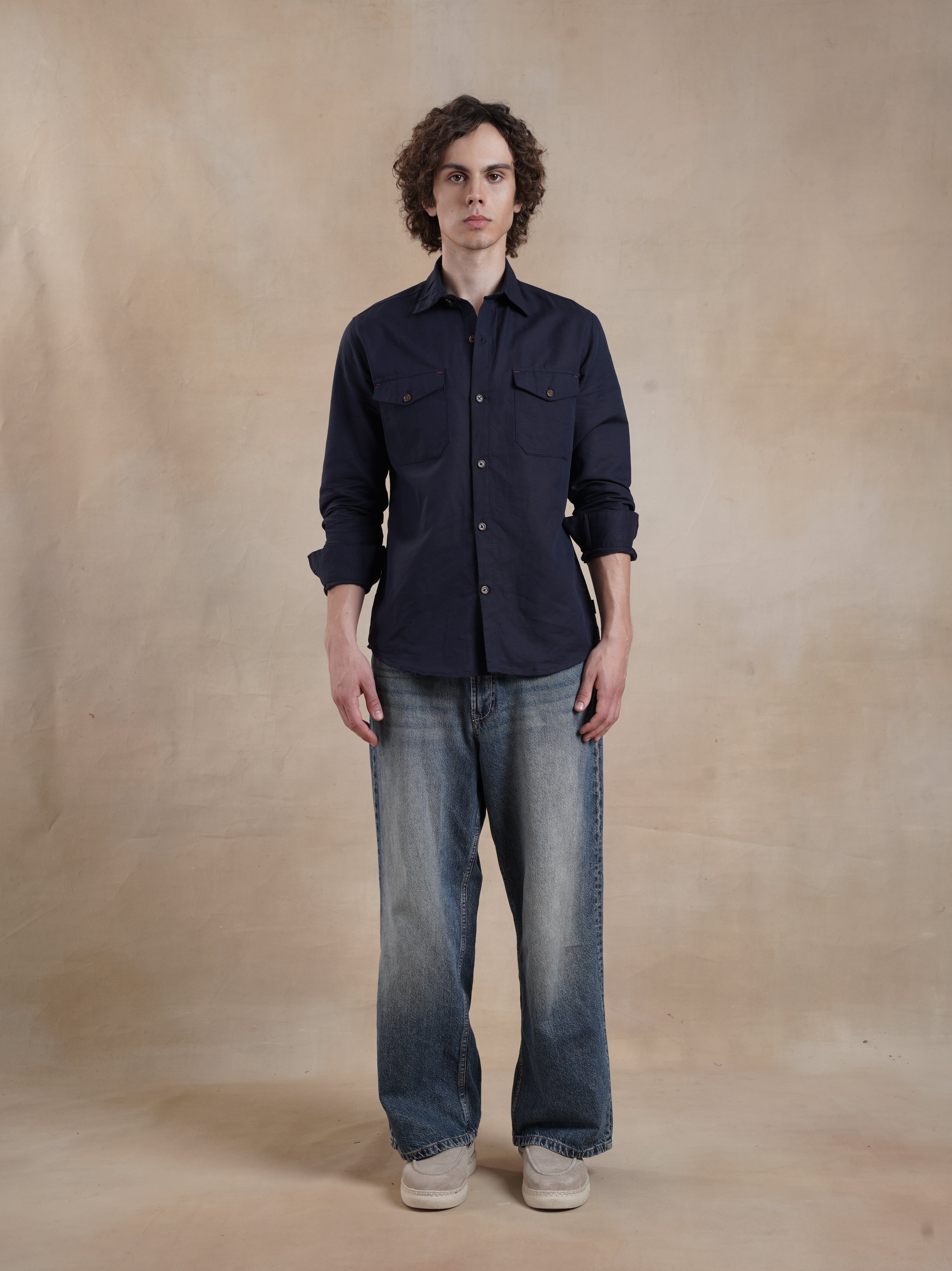 Men's Double Pocket Contrast Bartack Shirt
