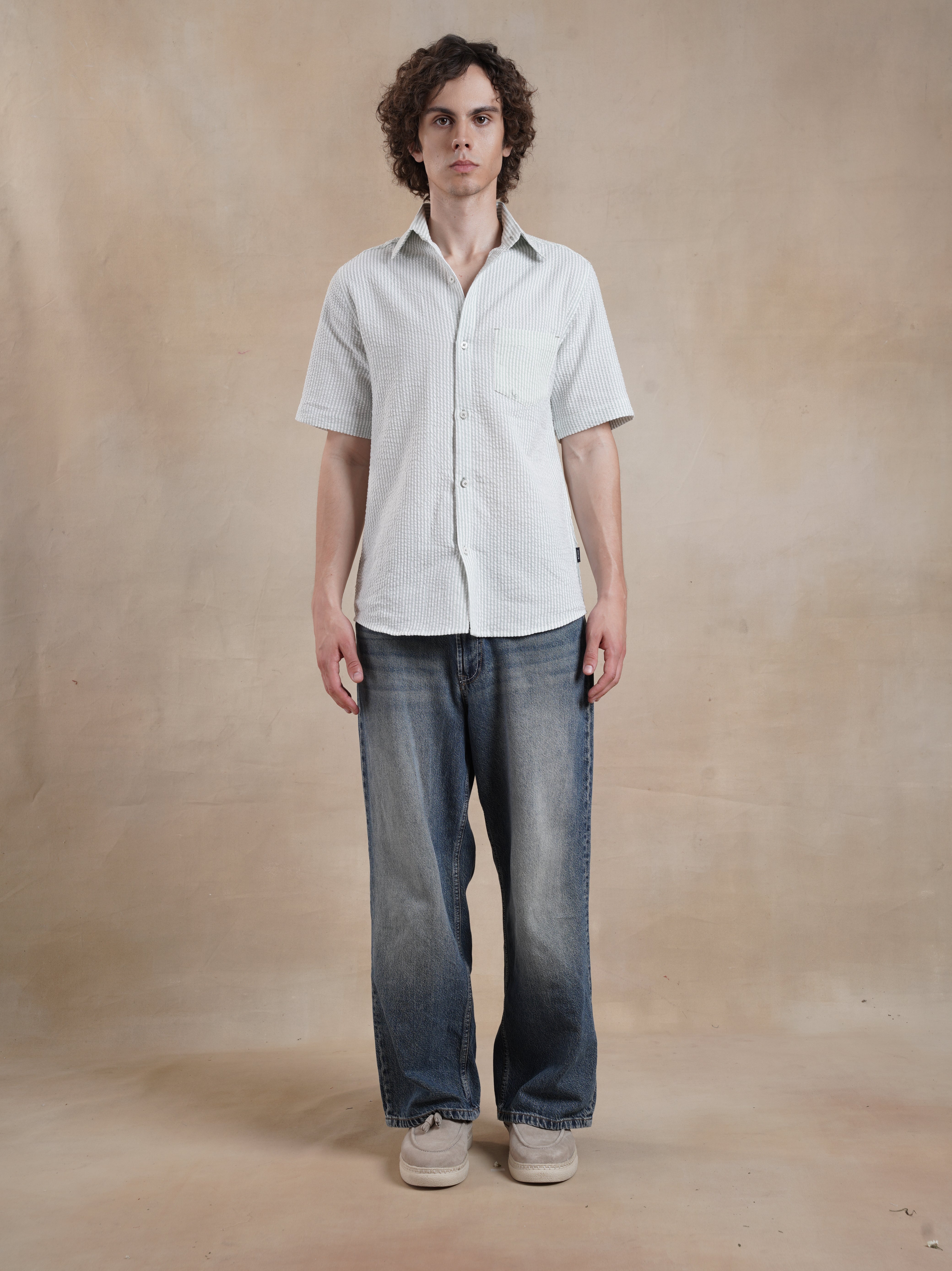 Men's Half Sleeve Seersucker Stripe Shirt