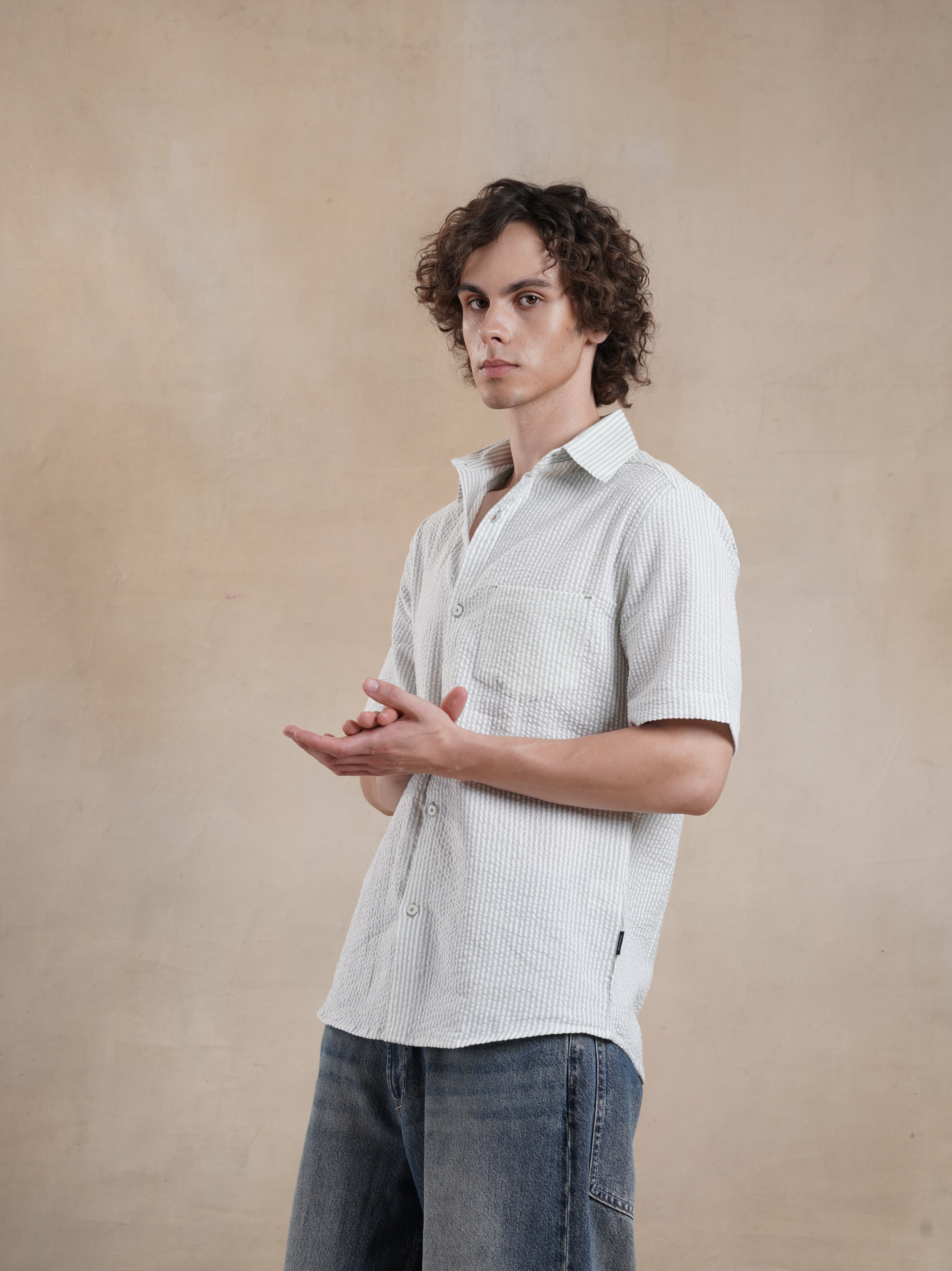 Men's Half Sleeve Seersucker Stripe Shirt