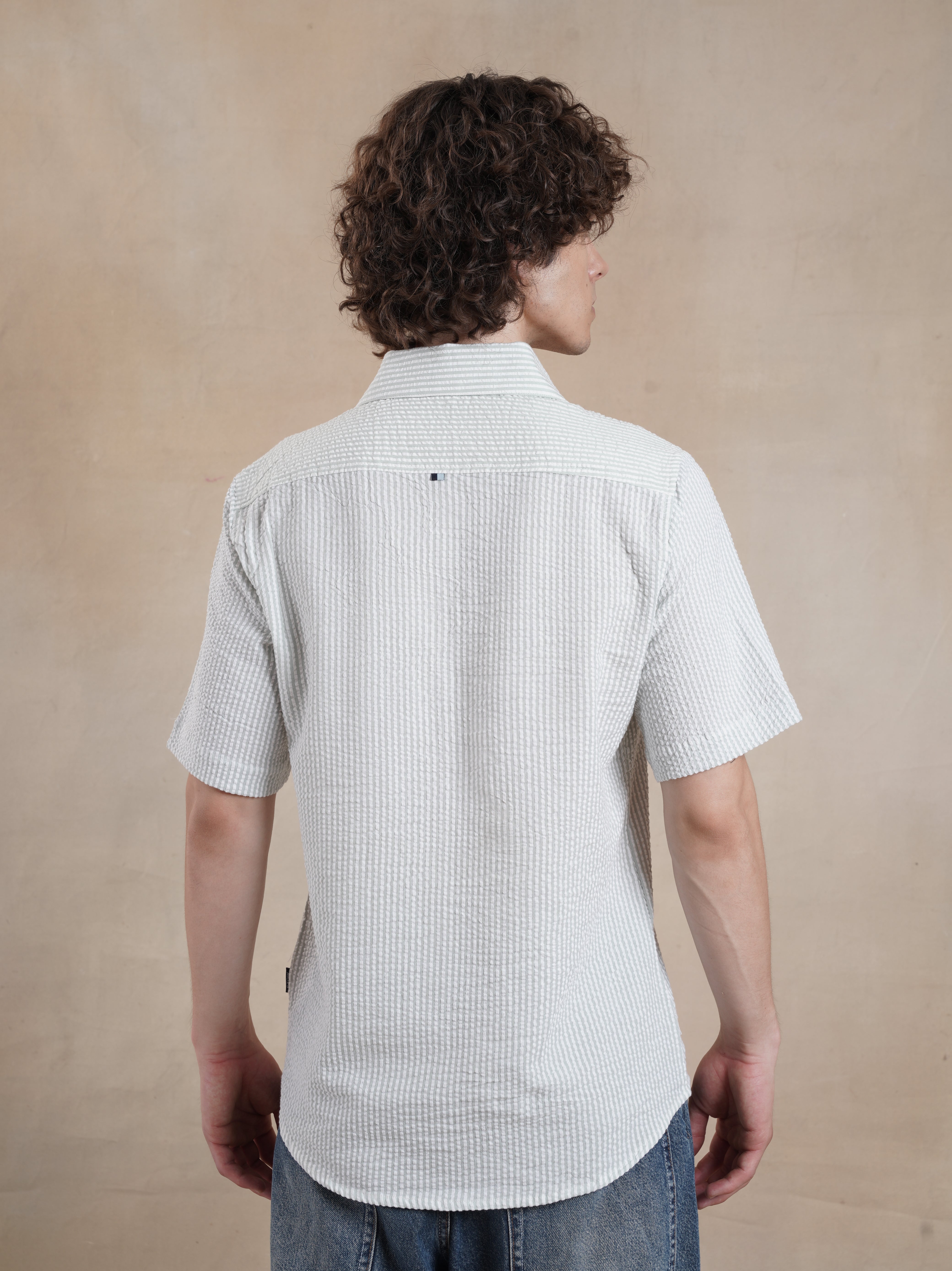 Men's Half Sleeve Seersucker Stripe Shirt
