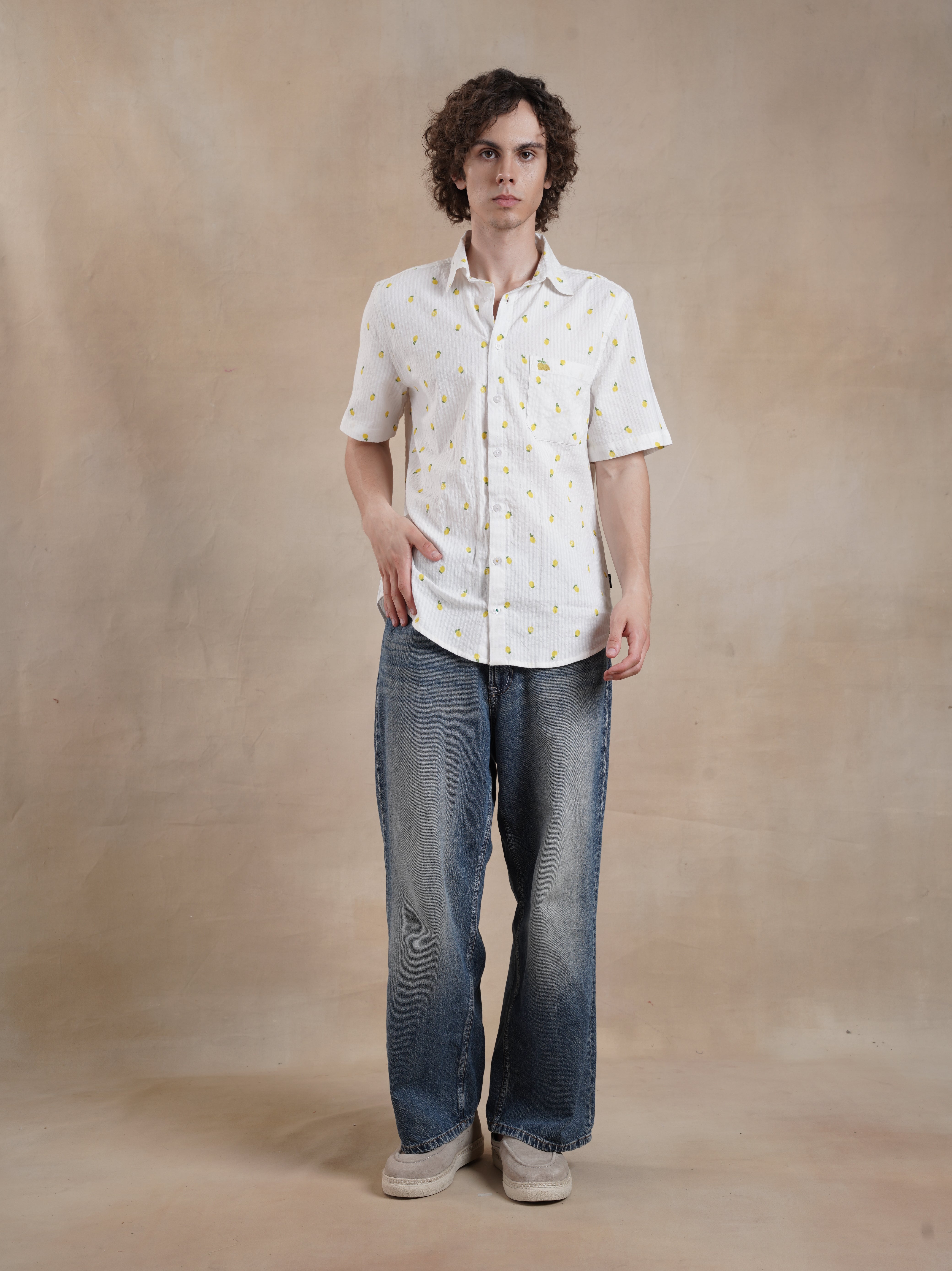Men's Lemon Printed Seersucker Shirt