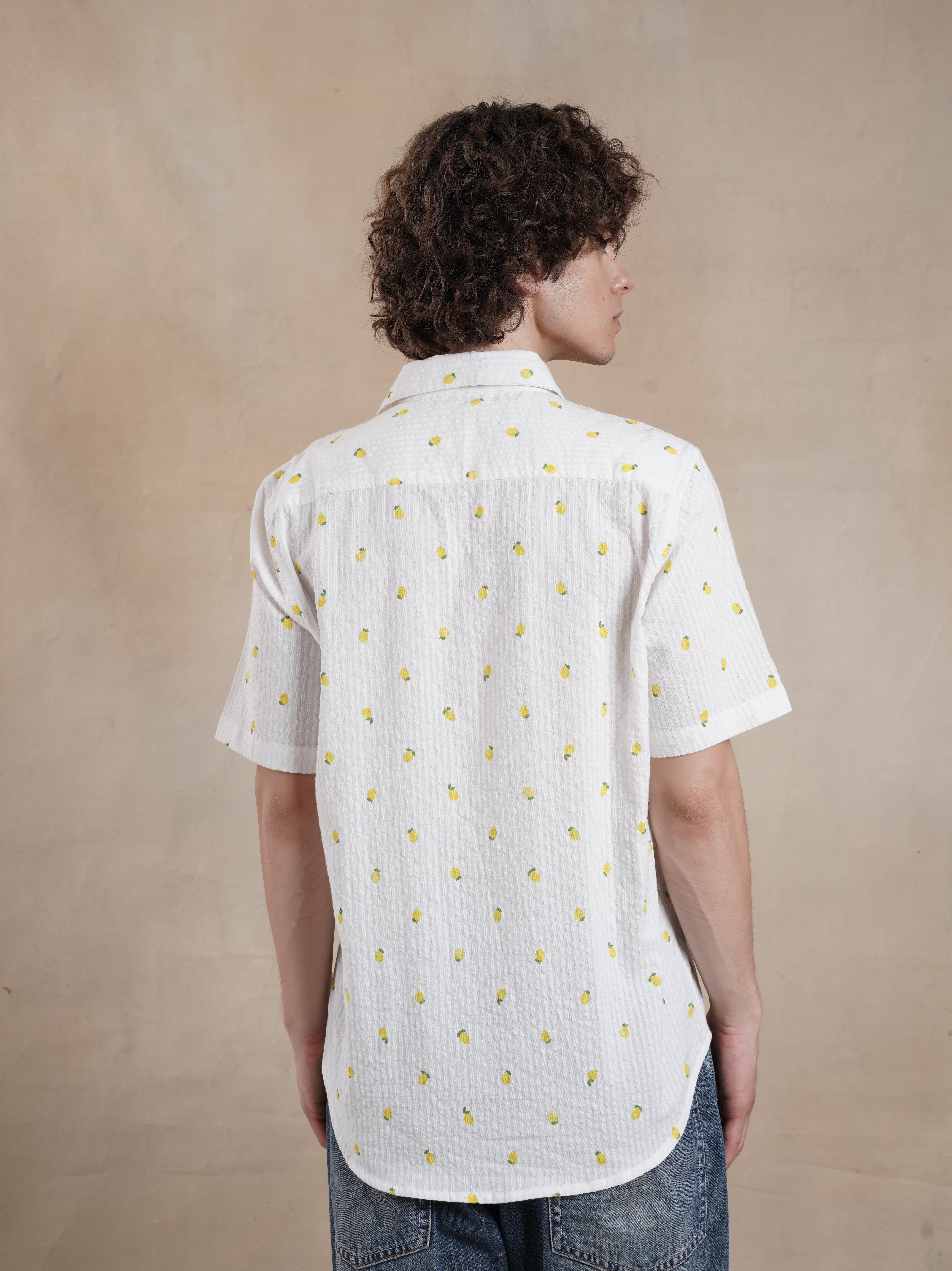 Men's Lemon Printed Seersucker Shirt