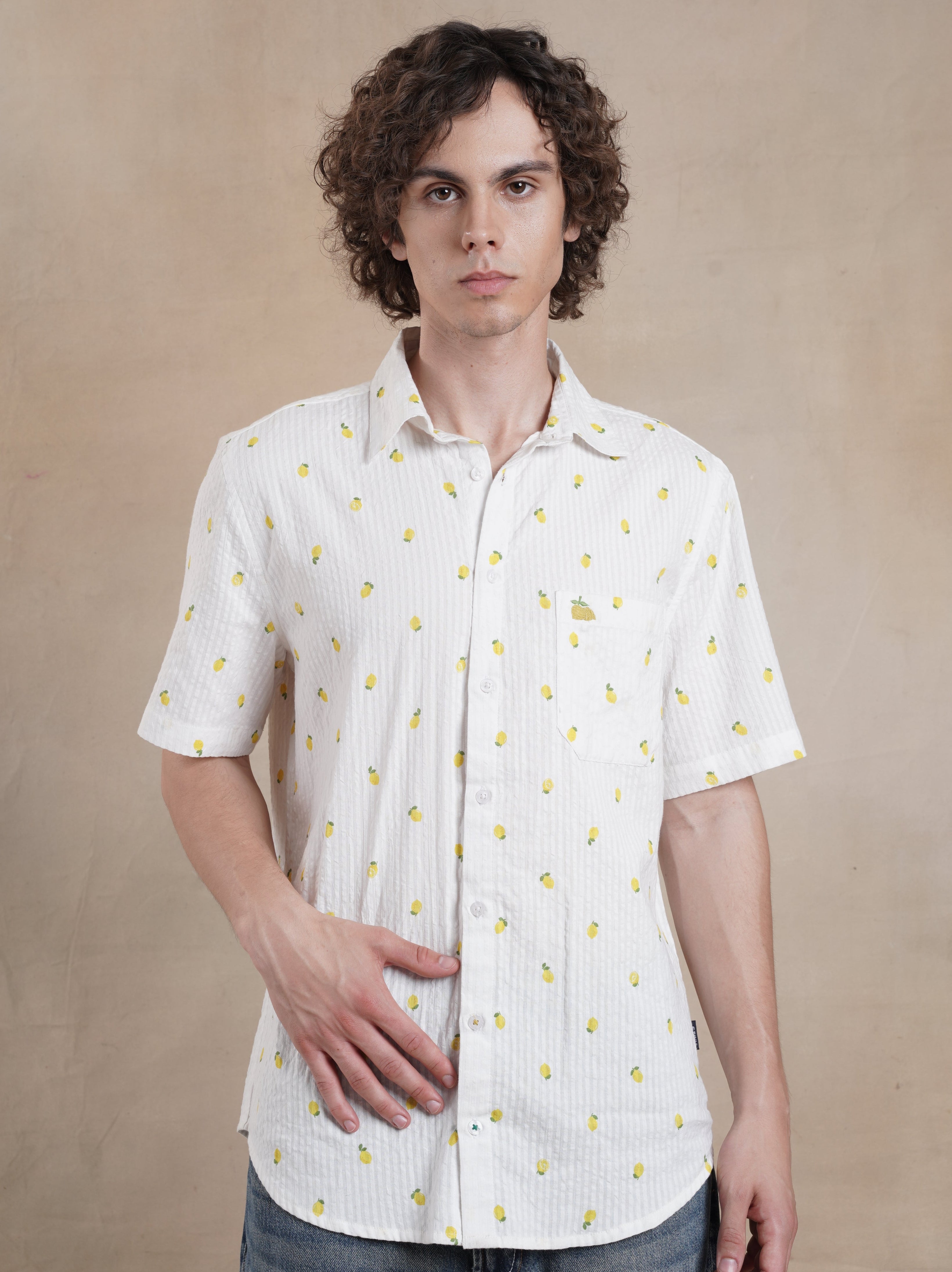 Men's Lemon Printed Seersucker Shirt