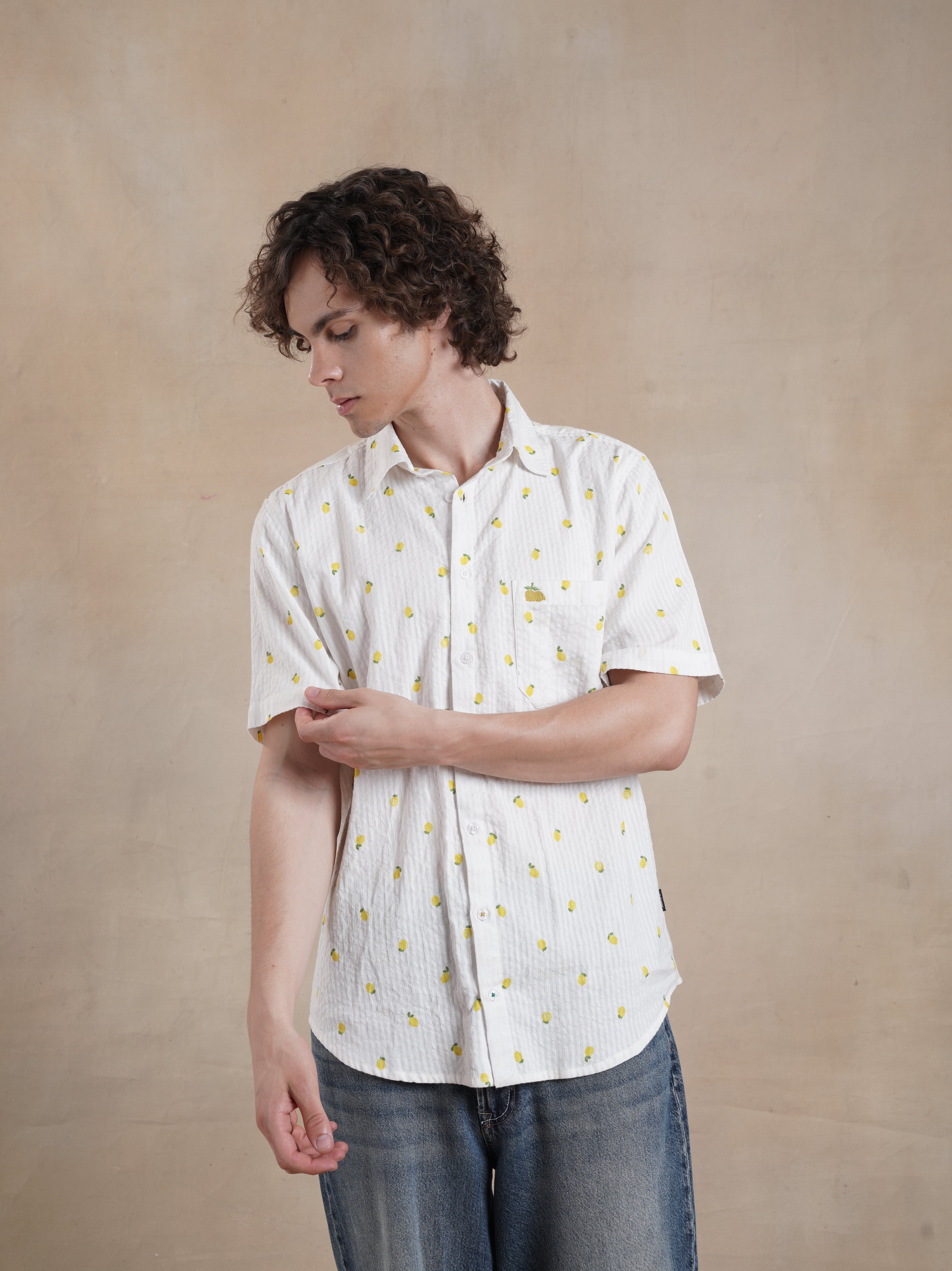 Men's Lemon Printed Seersucker Shirt
