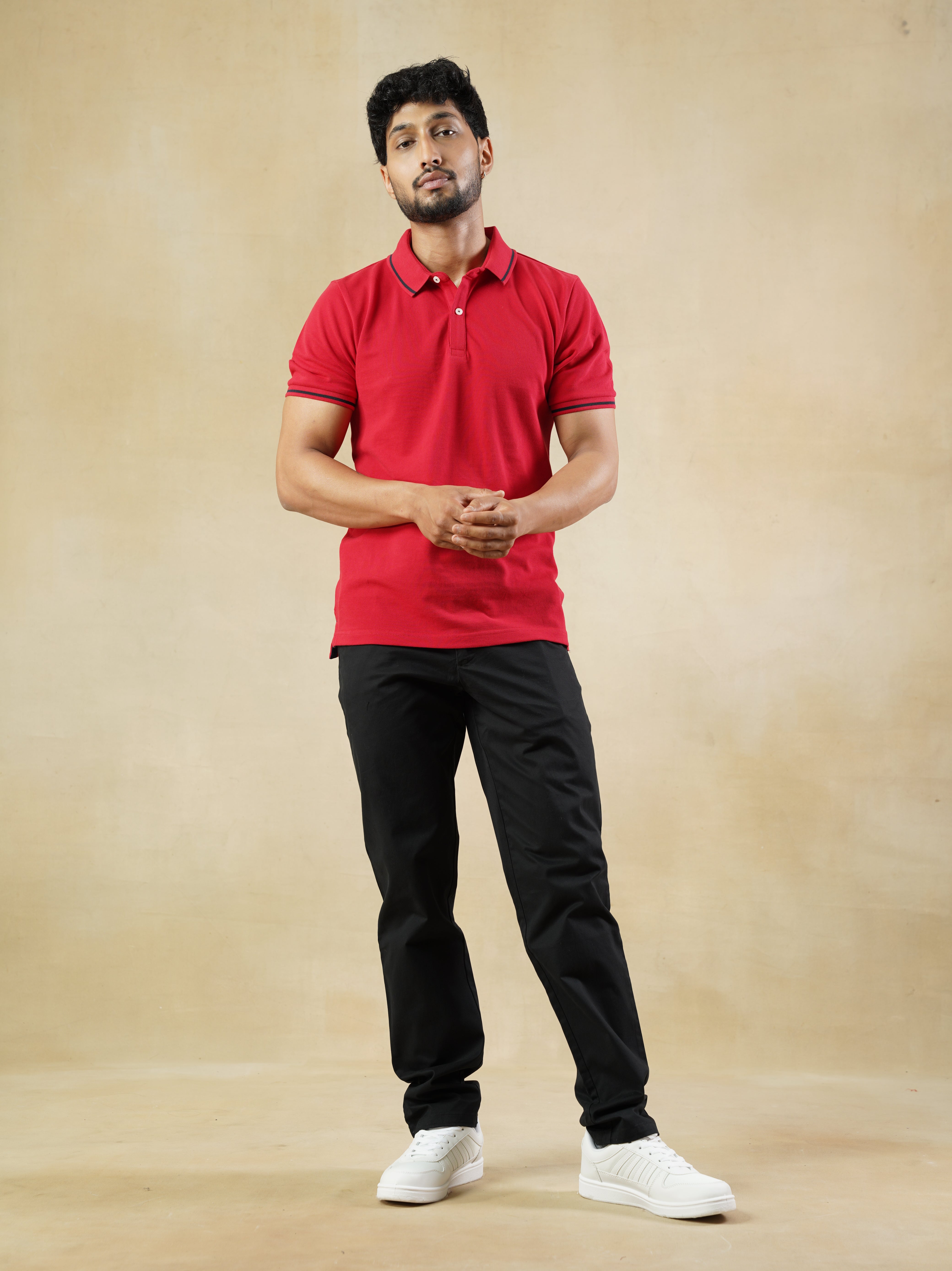 Red Cotton Polo T-shirt with contrast tipping