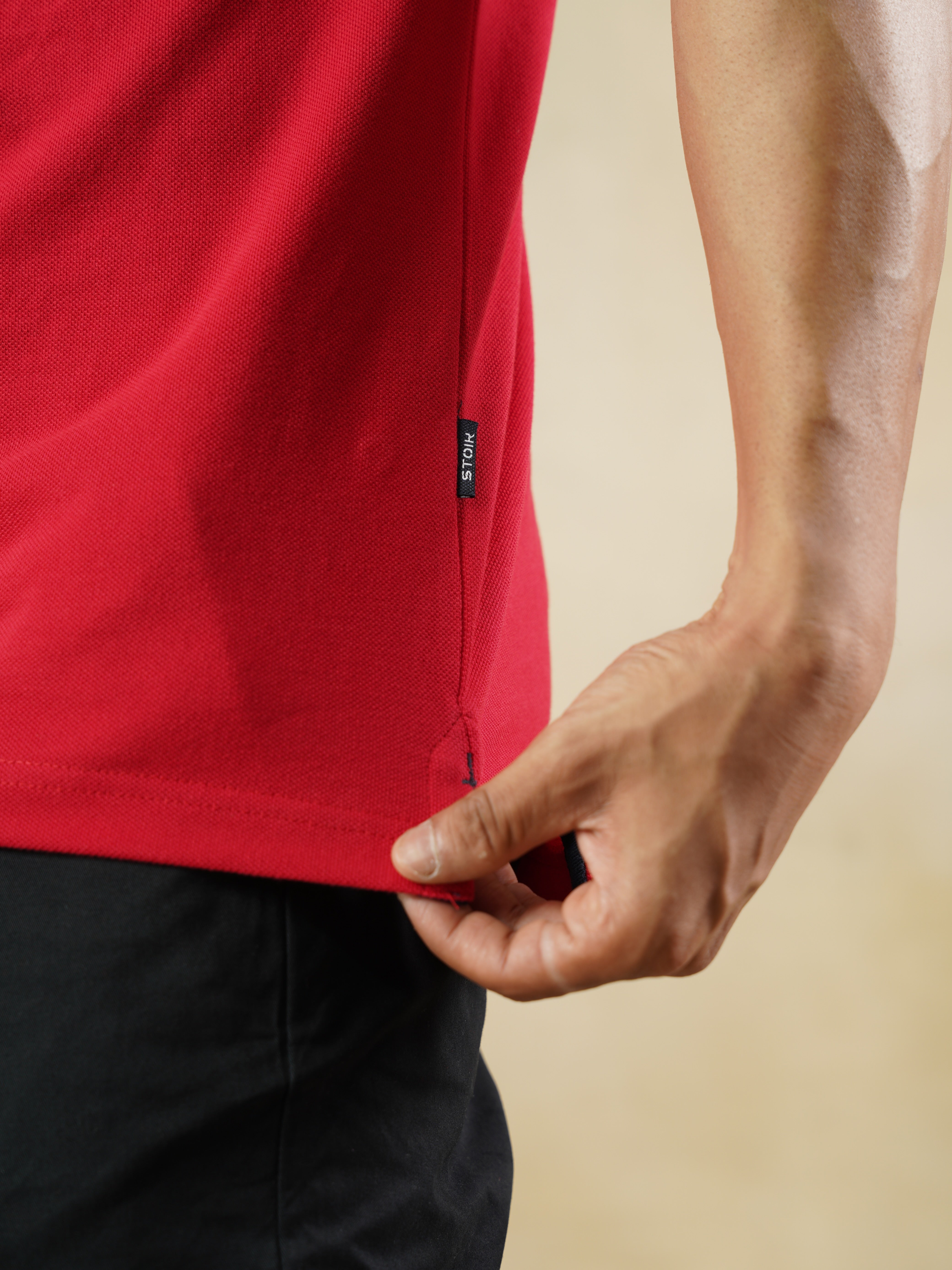 Red Cotton Polo T-shirt with contrast tipping