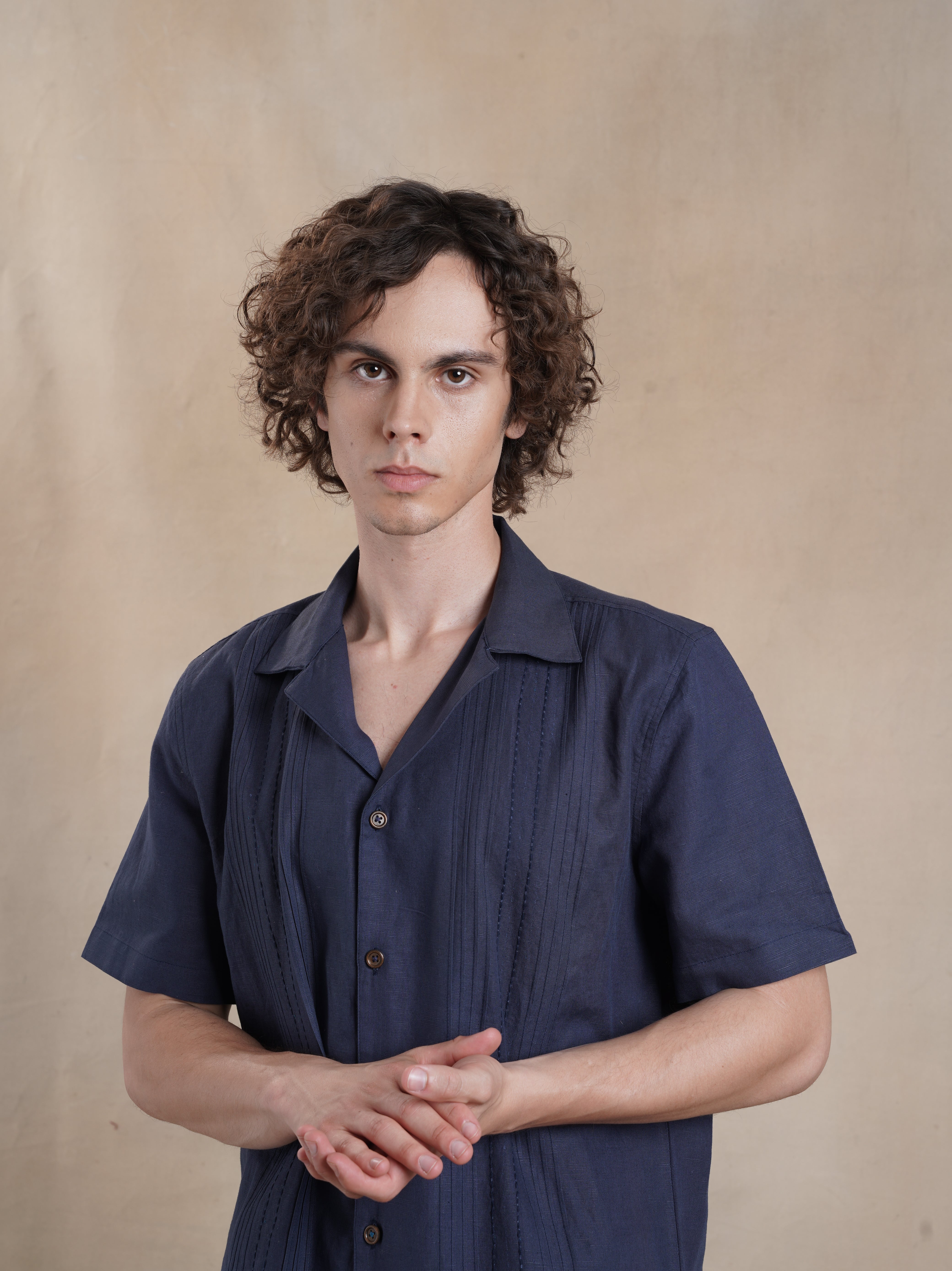 Men's Pleated Cotton Linen Kantha Shirt