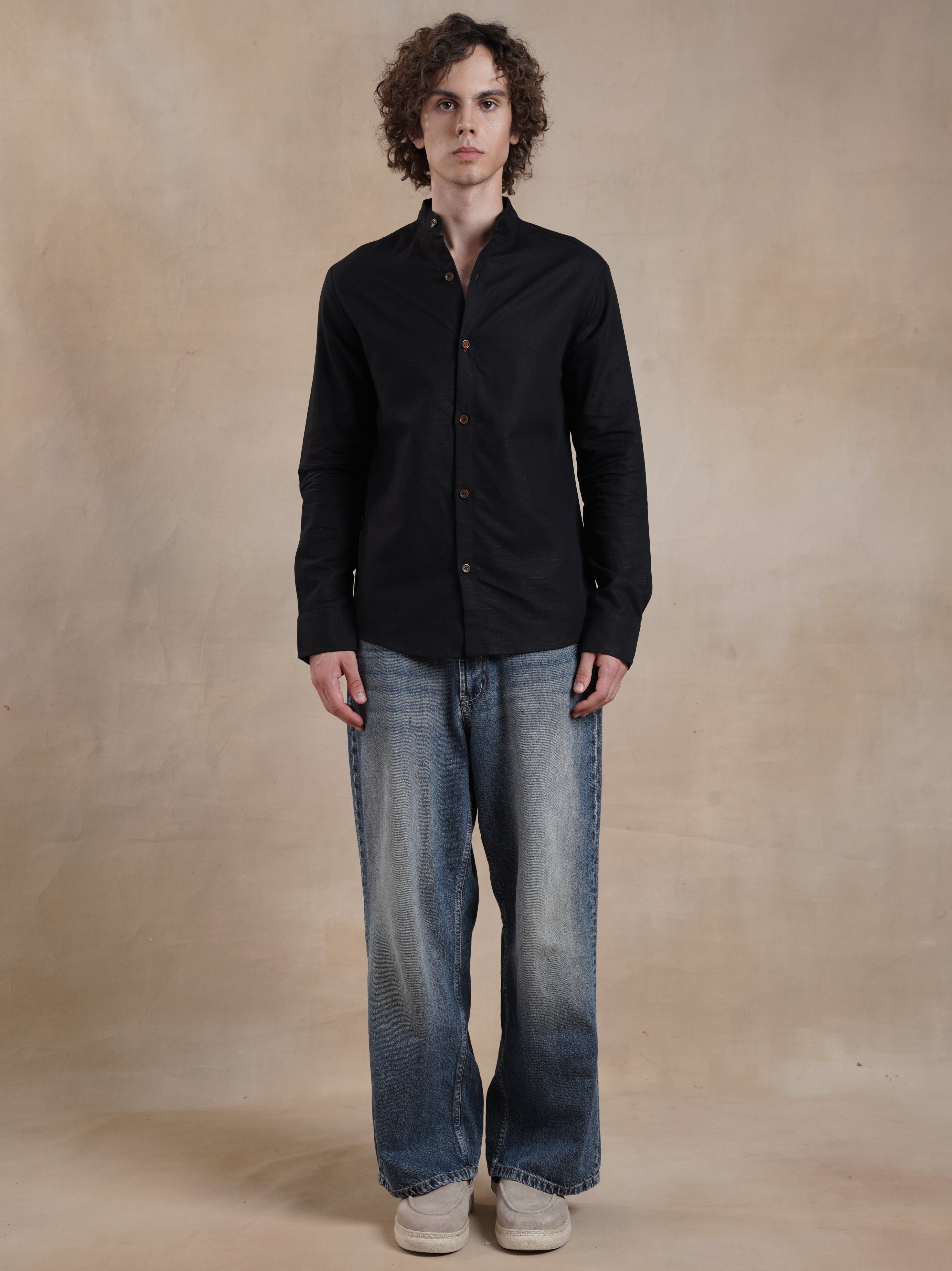 Men's Cotton Linen Embroidered Mandarin Shirt