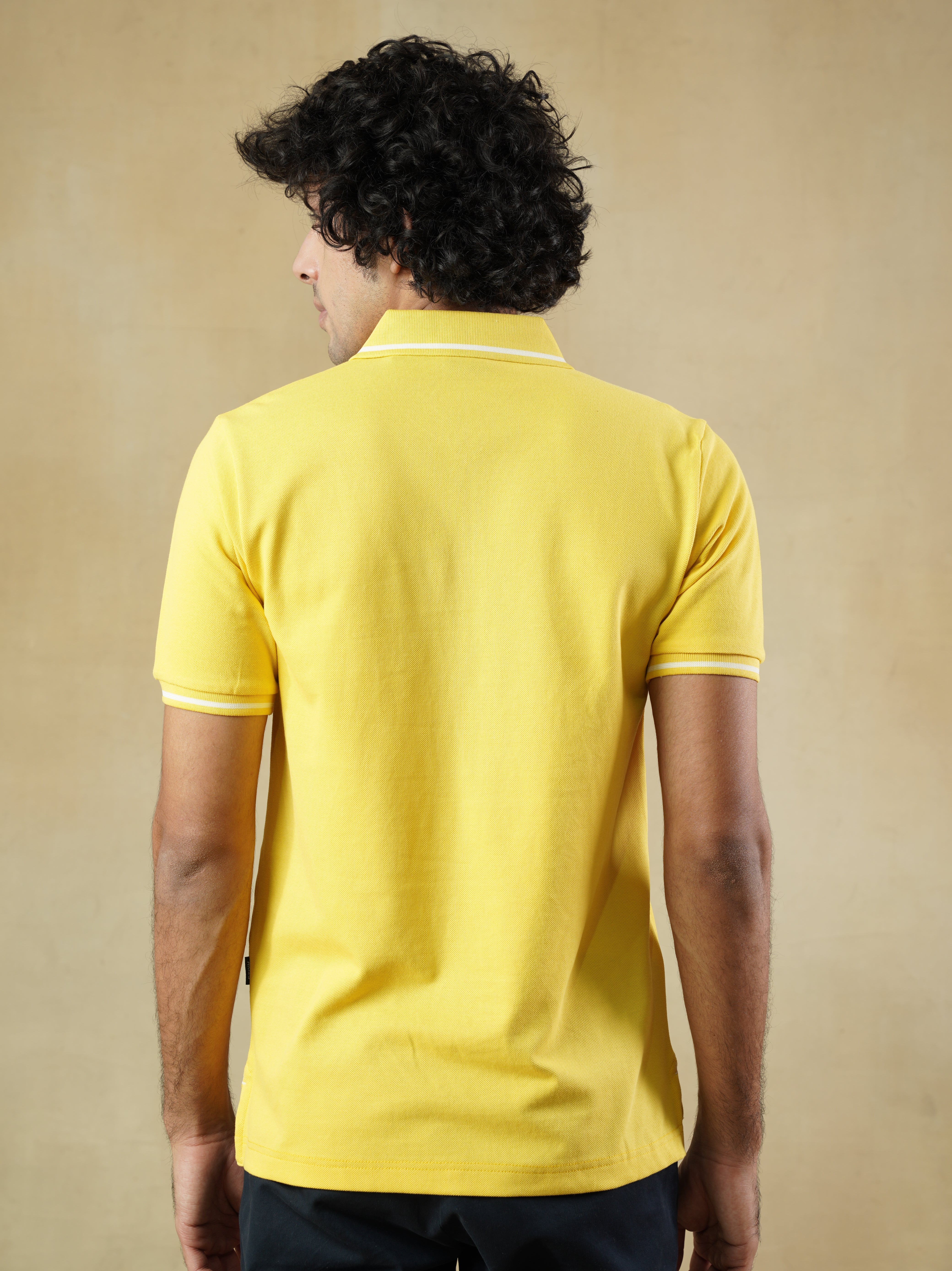 Men's 100% cotton Yellow Polo Neck T-Shirt