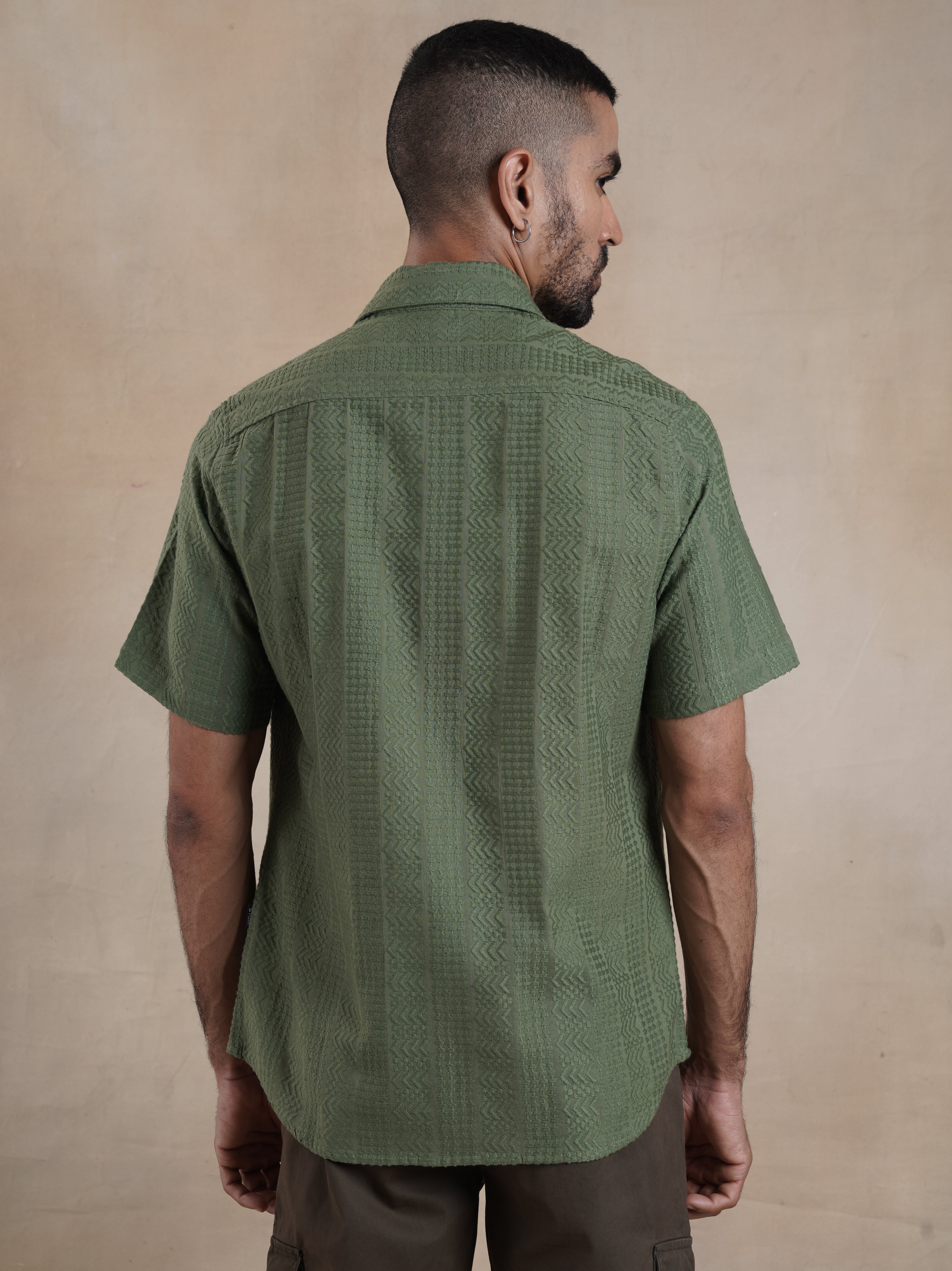 Men's Green Textured Resort Shirt