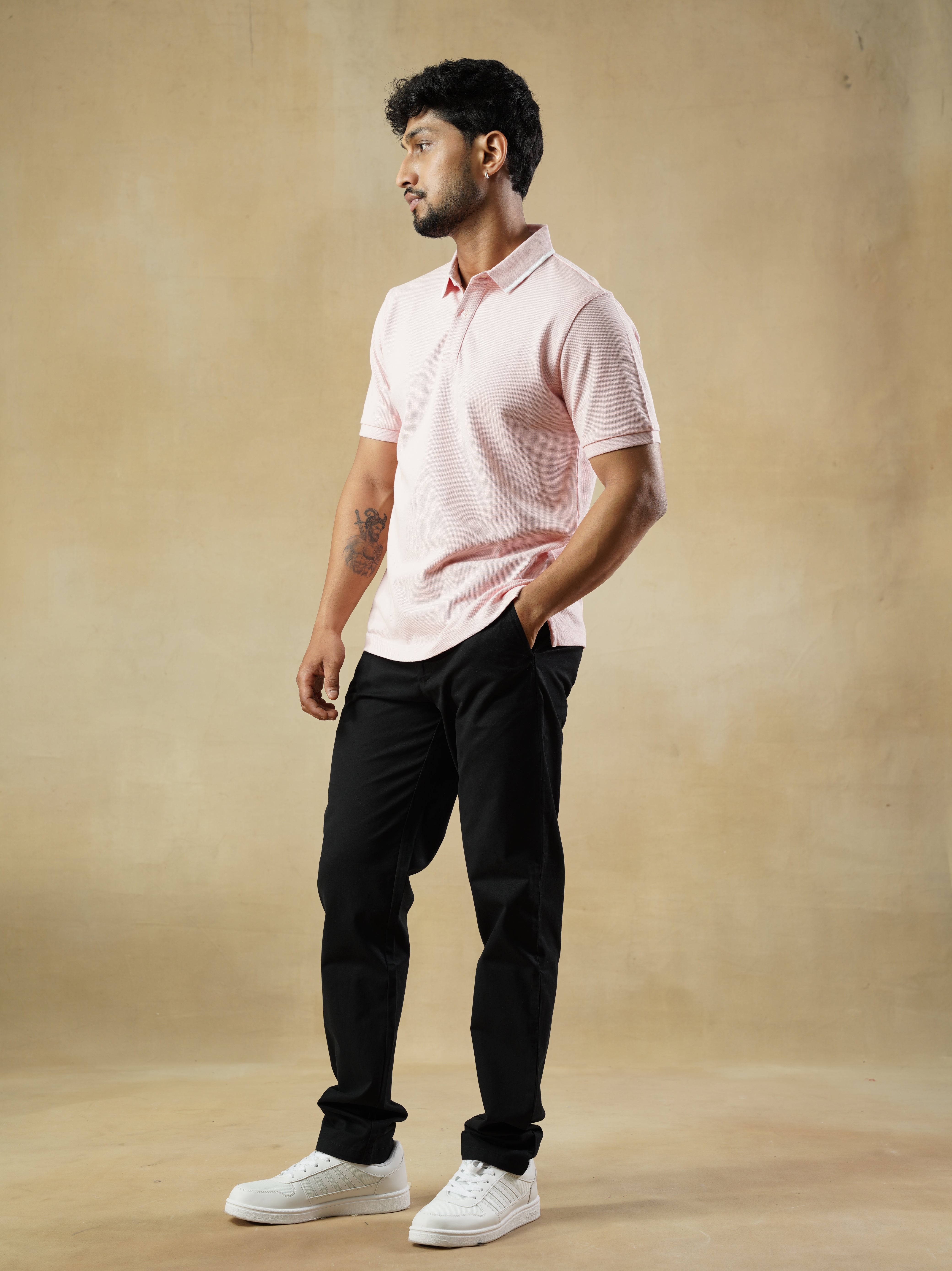 Men's 100% cotton Pink Polo Neck T-Shirt