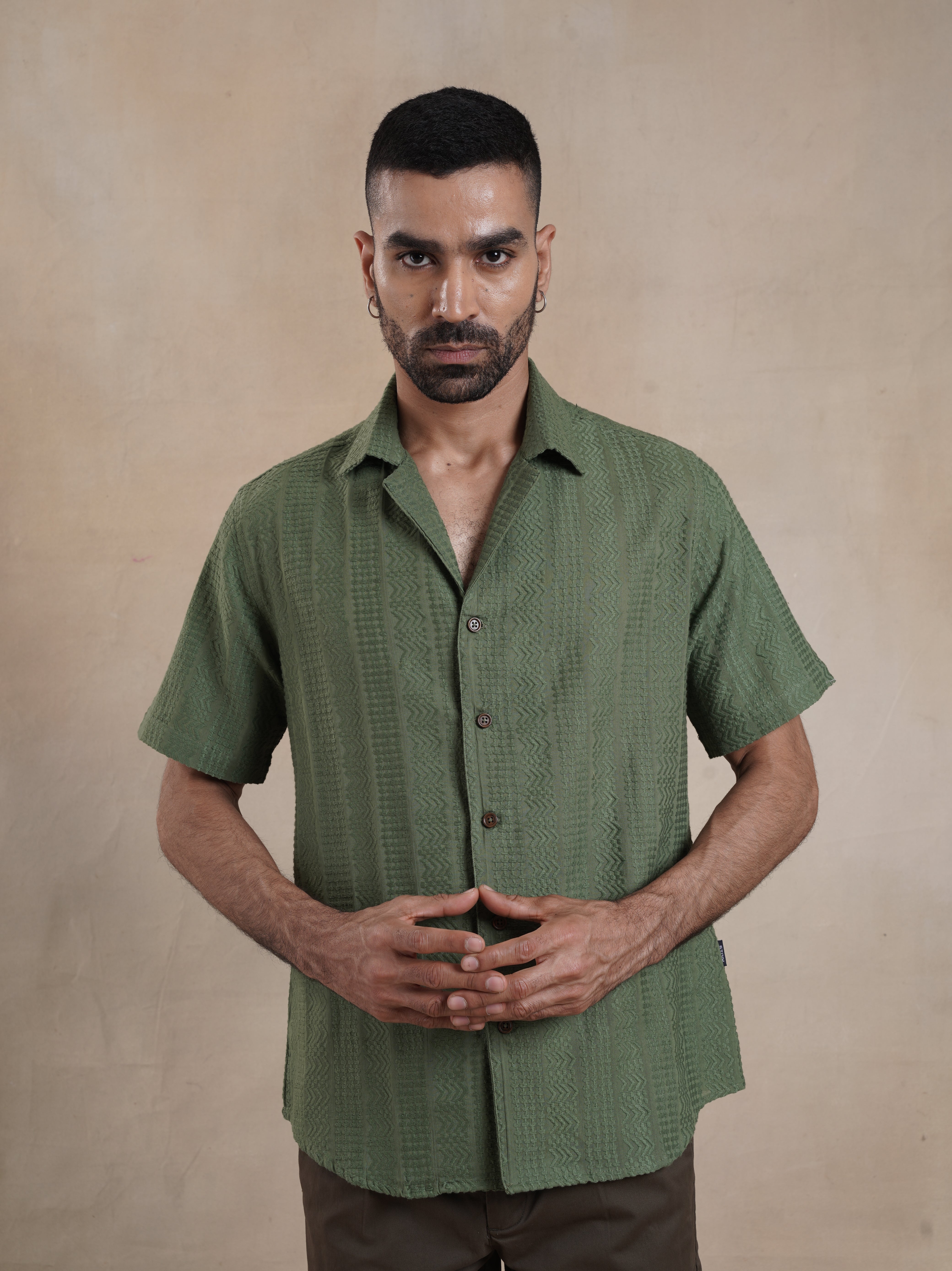 Men's Green Textured Resort Shirt