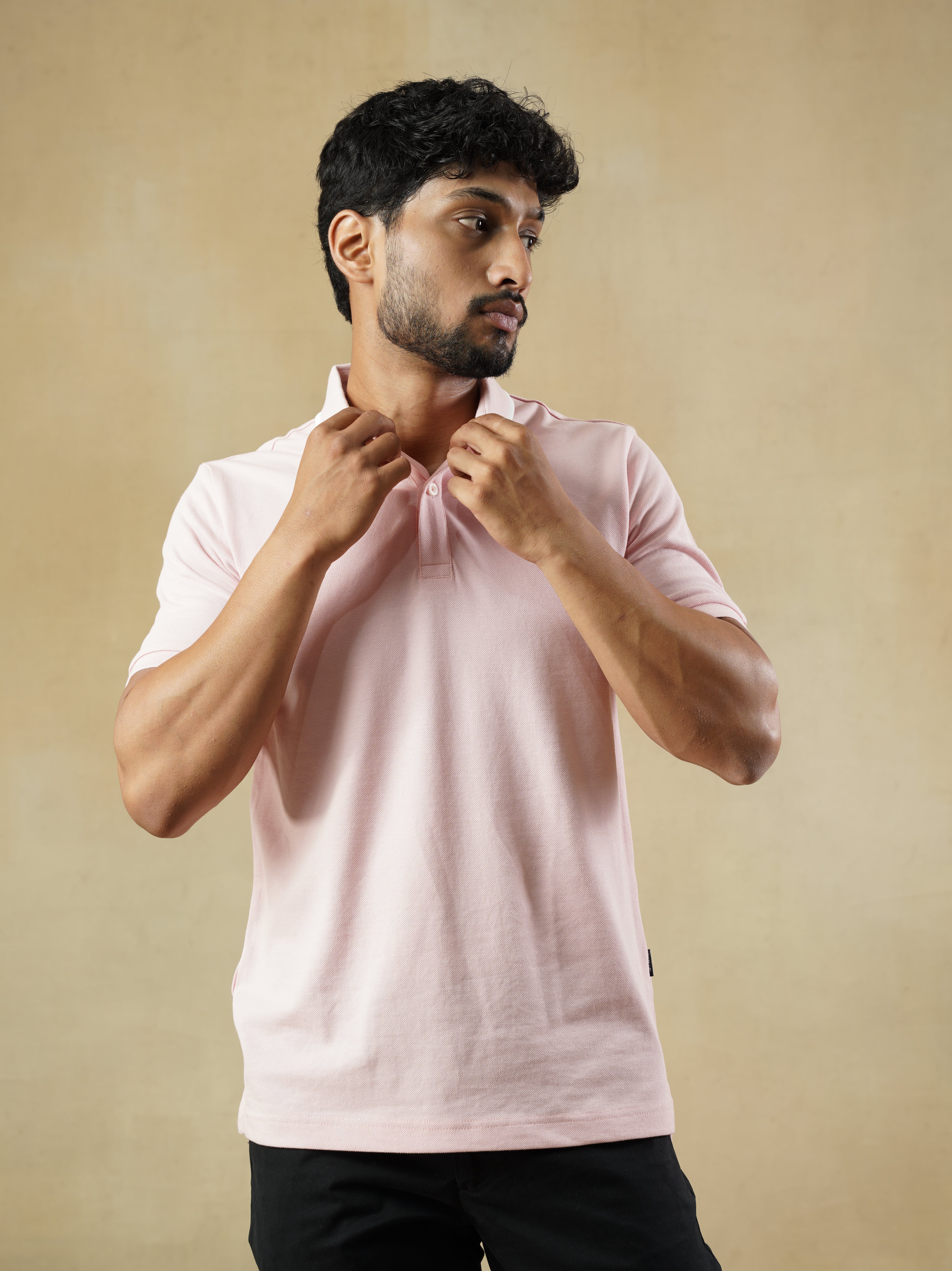 Men's 100% cotton Pink Polo Neck T-Shirt
