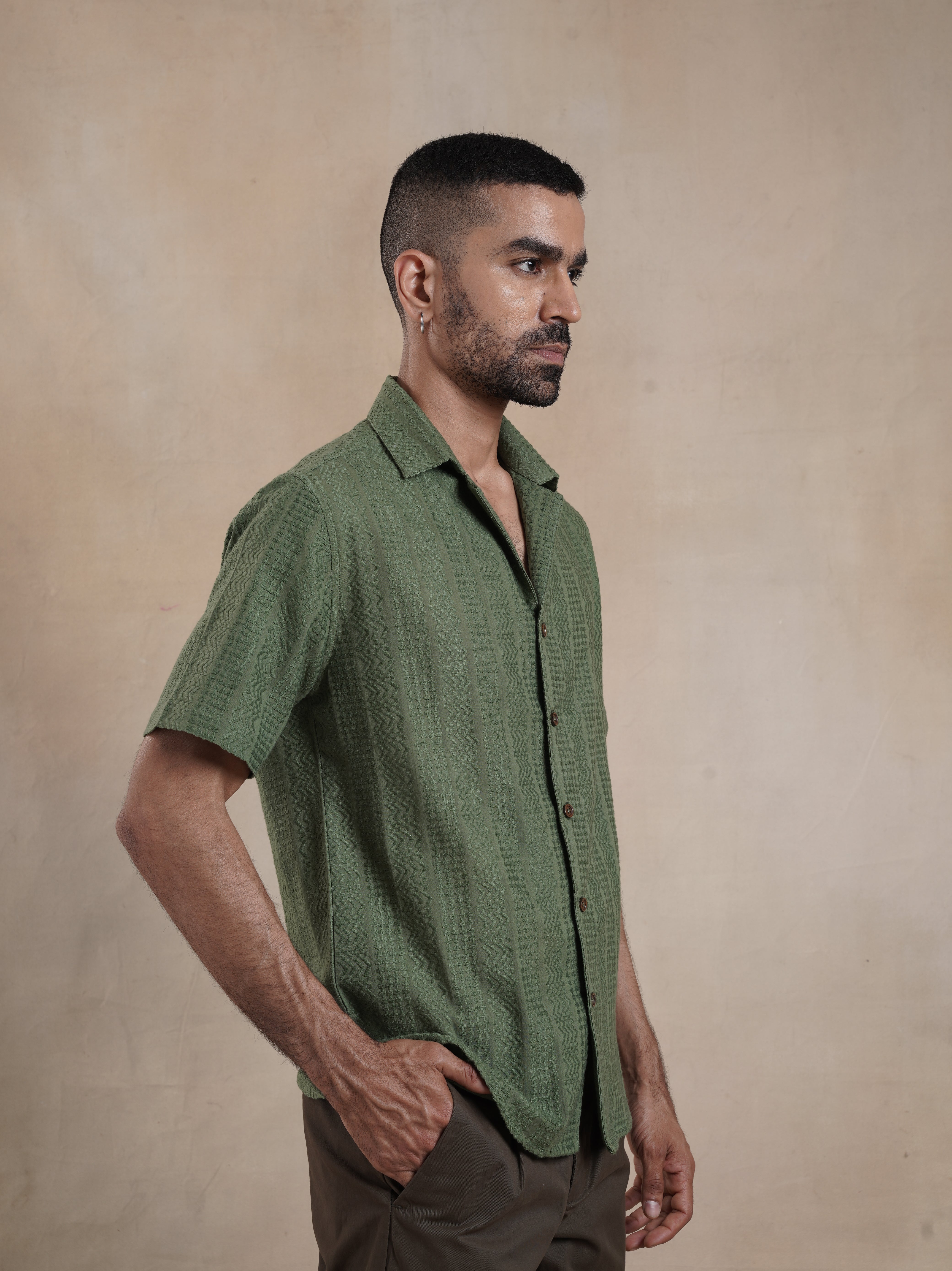 Men's Green Textured Resort Shirt