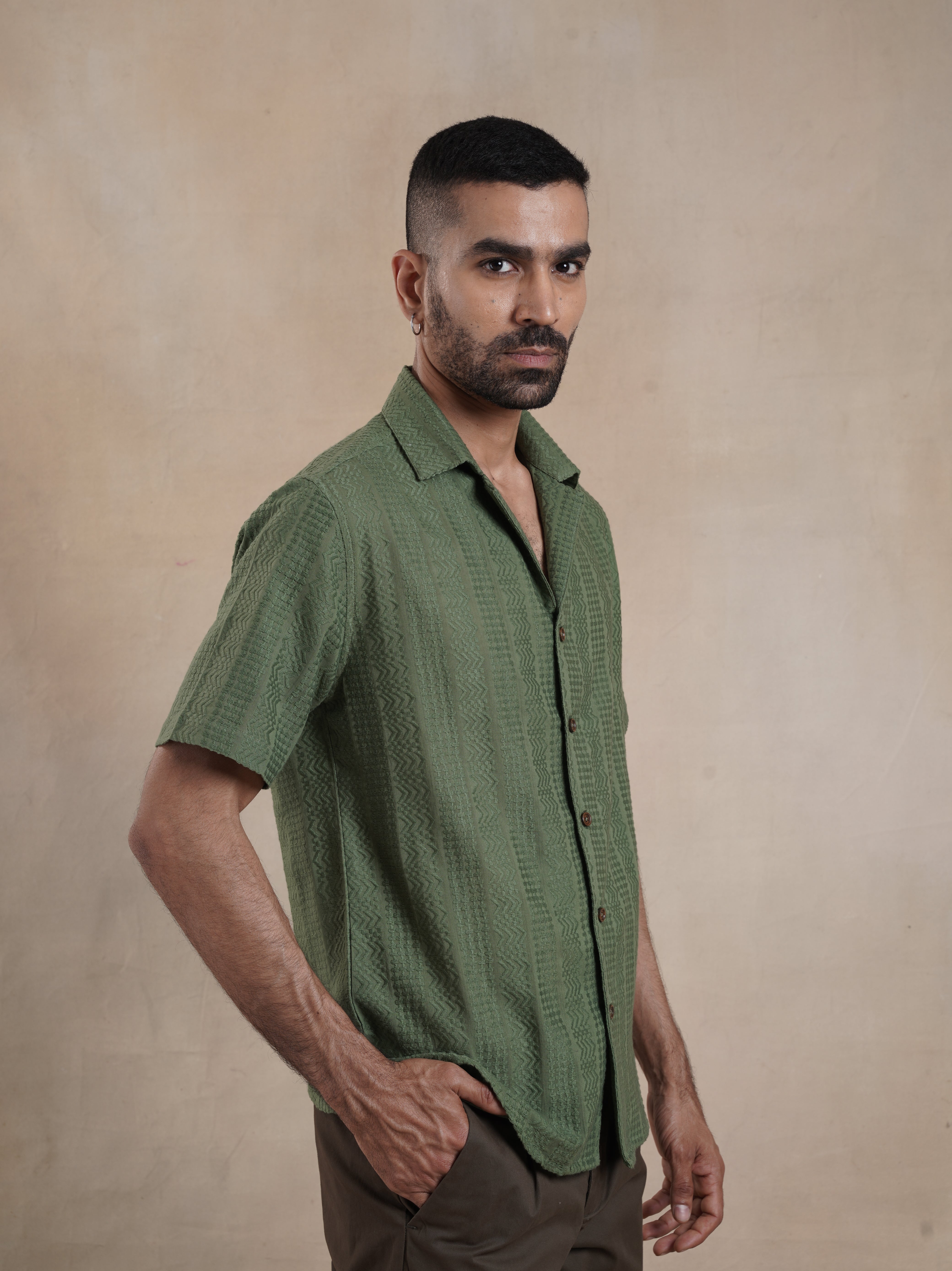 Men's Green Textured Resort Shirt