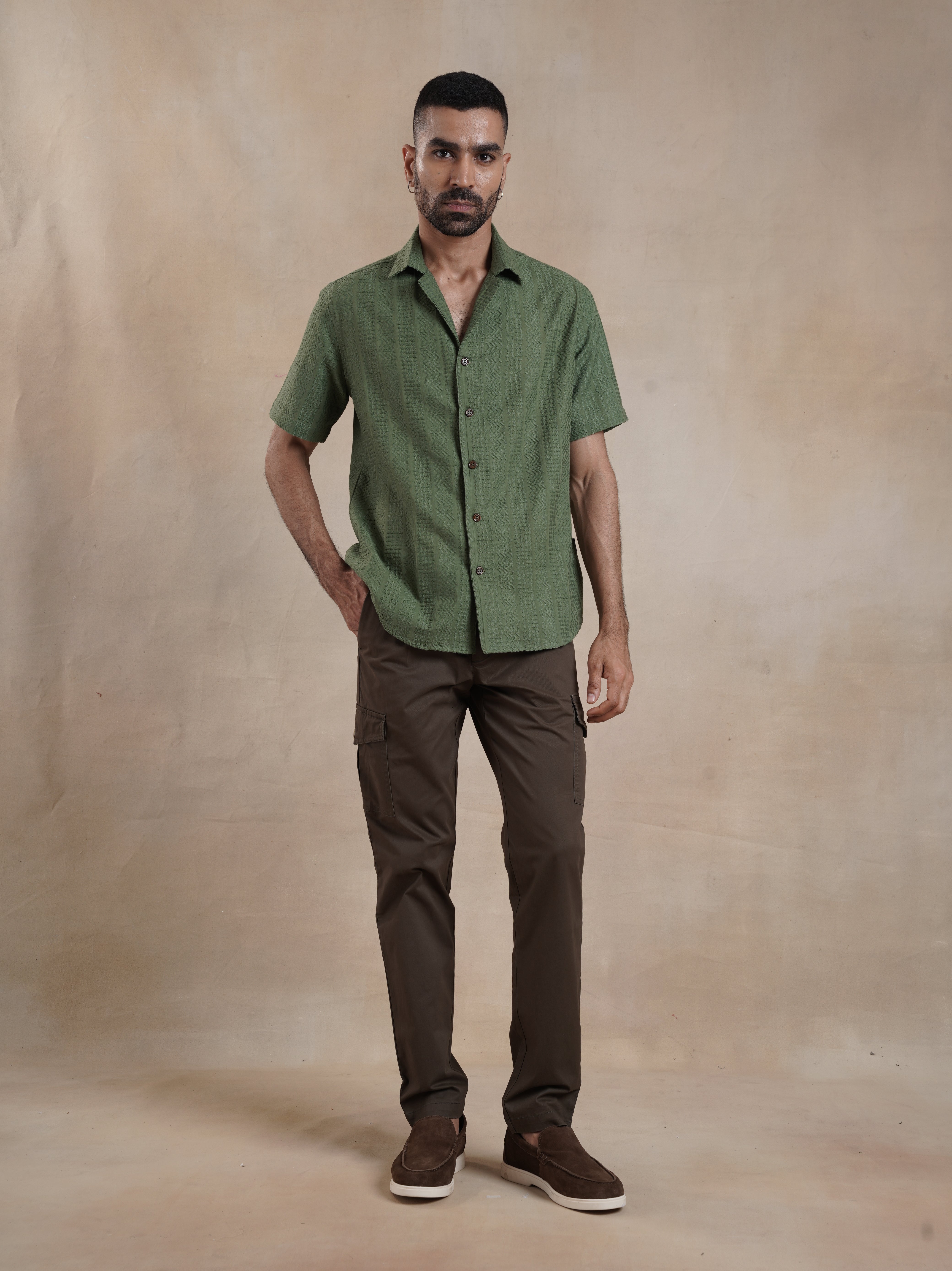 Men's Green Textured Resort Shirt