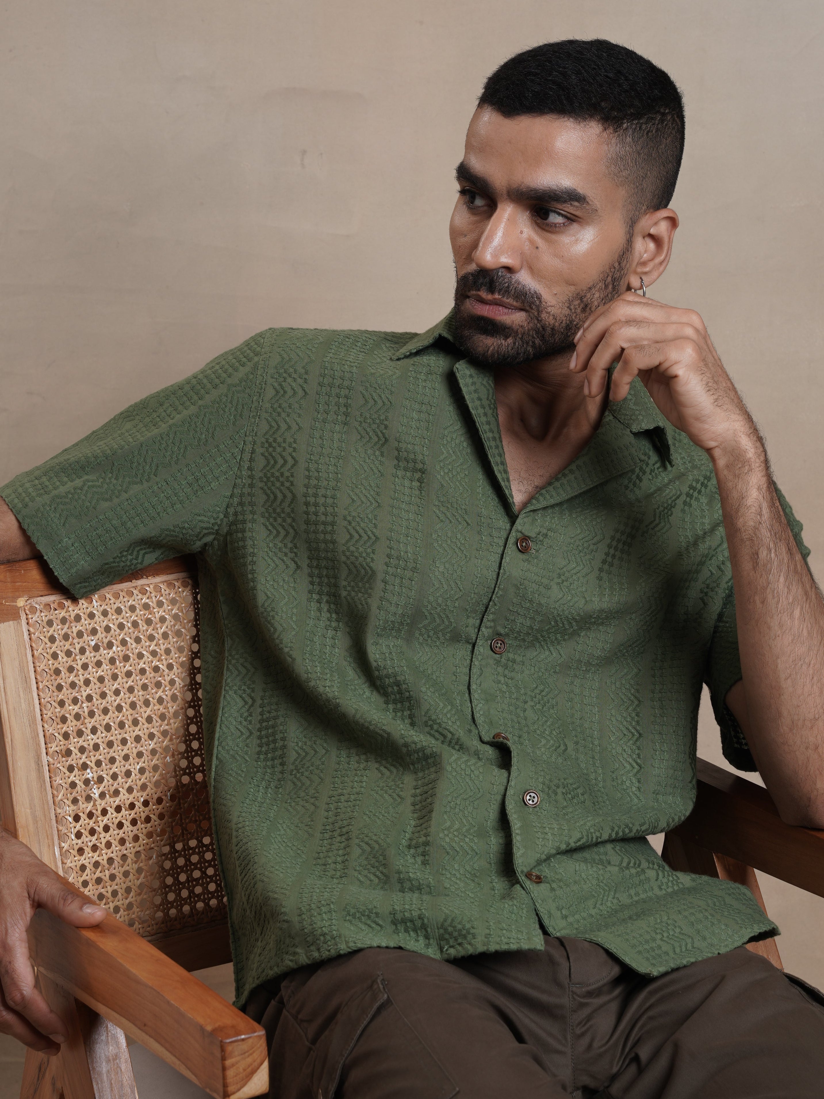 Men's Green Textured Resort Shirt