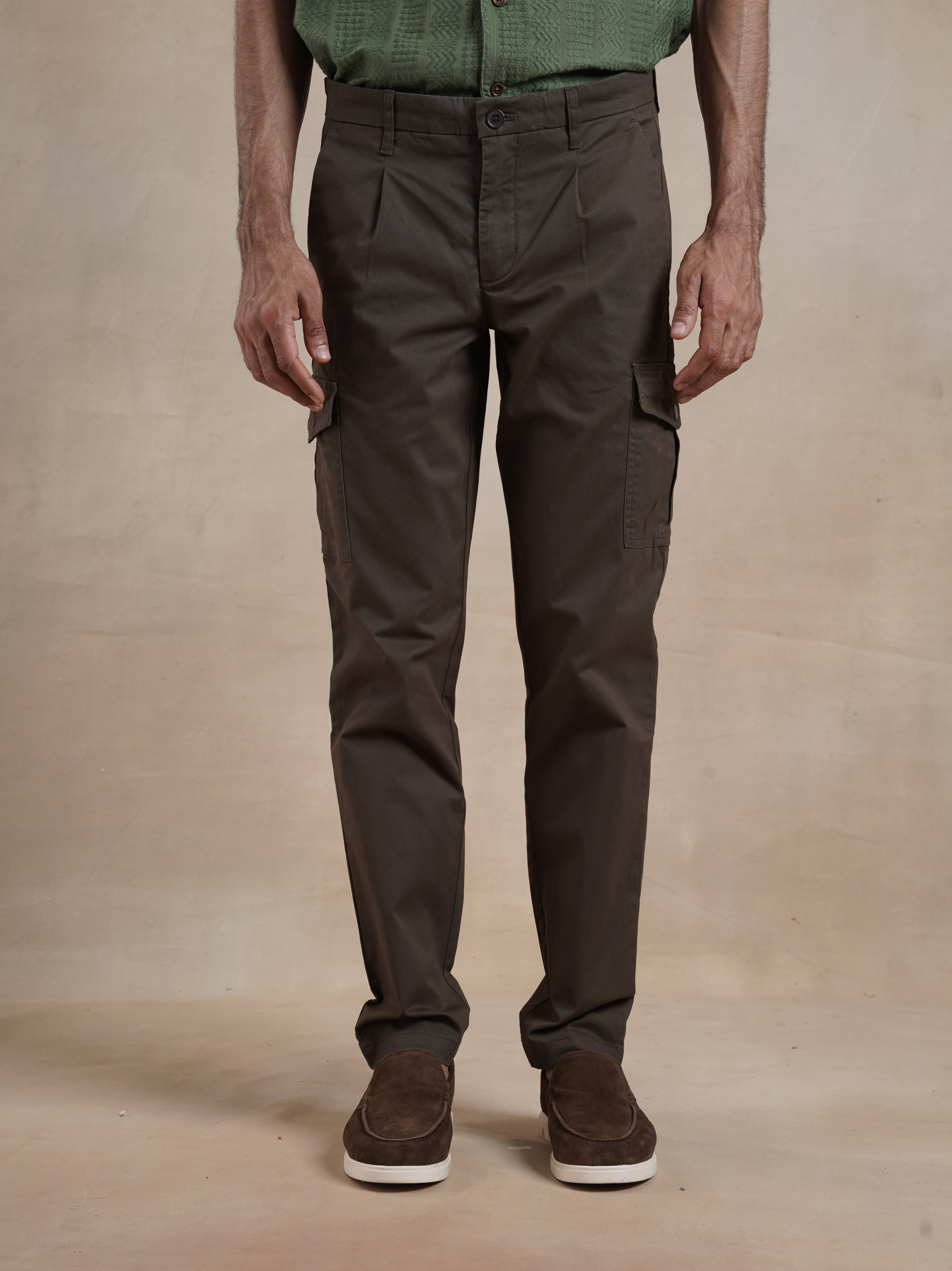 Men's Regular Fit Brown Cargos