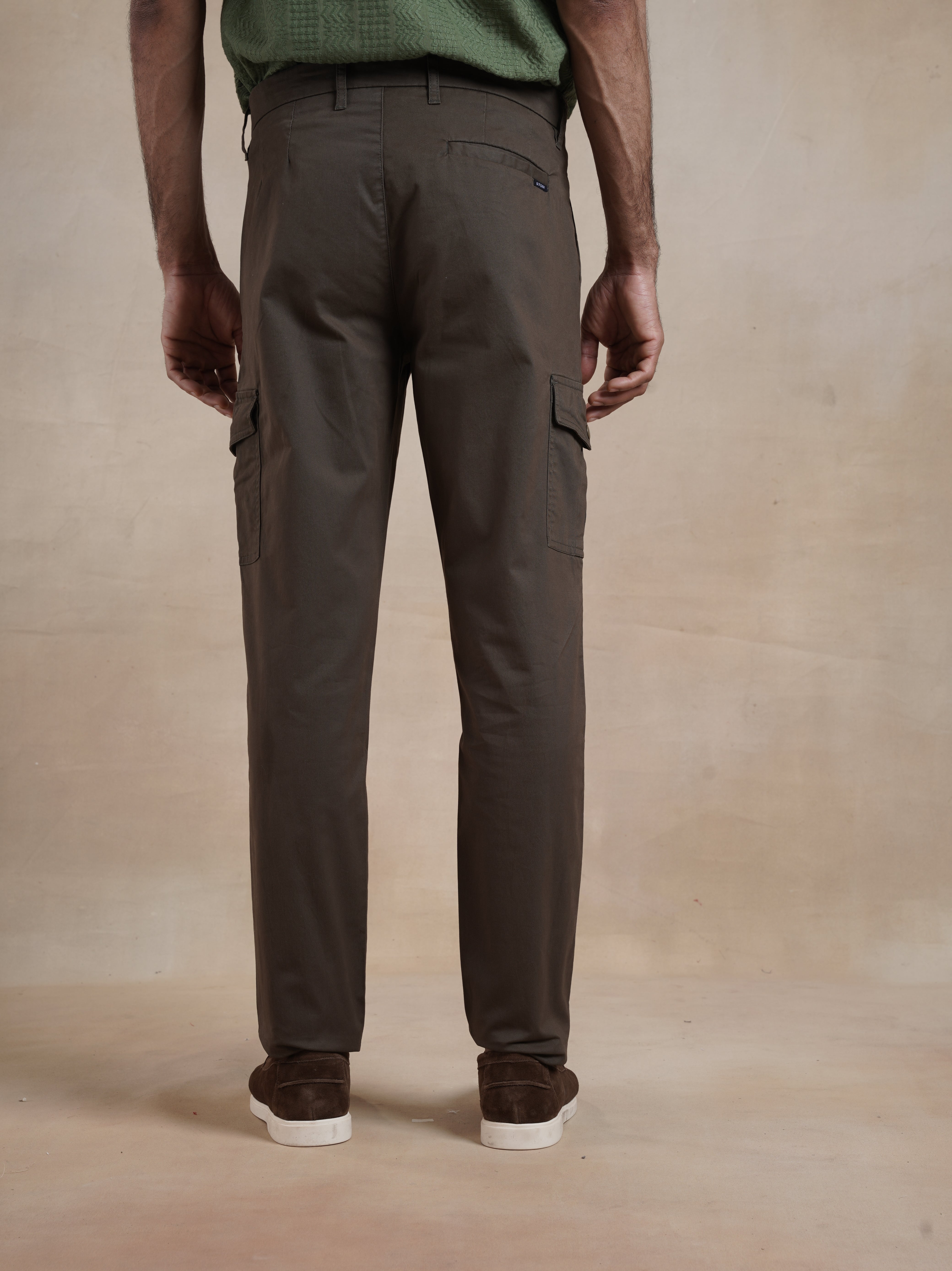 Men's Regular Fit Brown Cargos