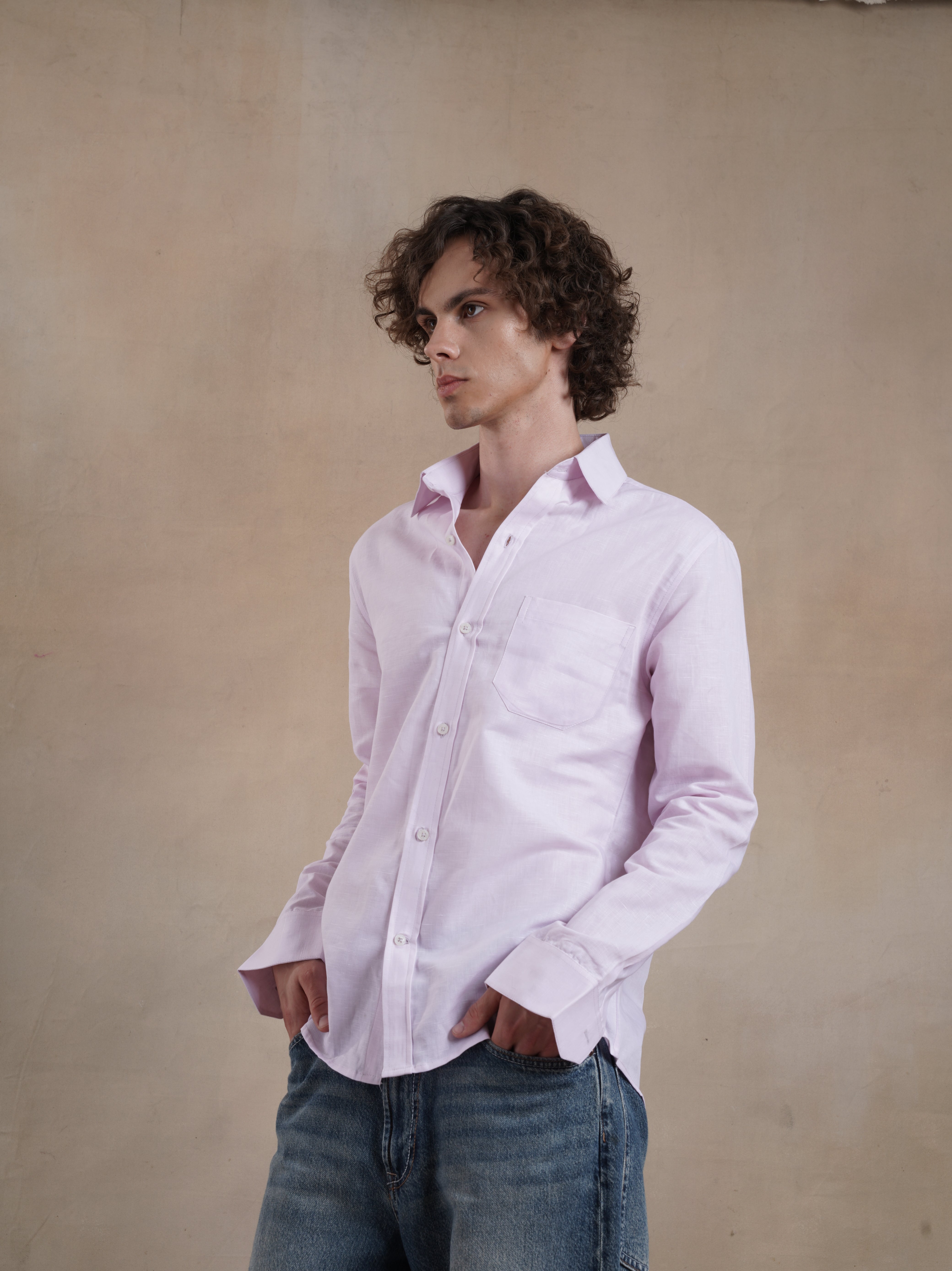Men's Cotton Linen Pink Shirt