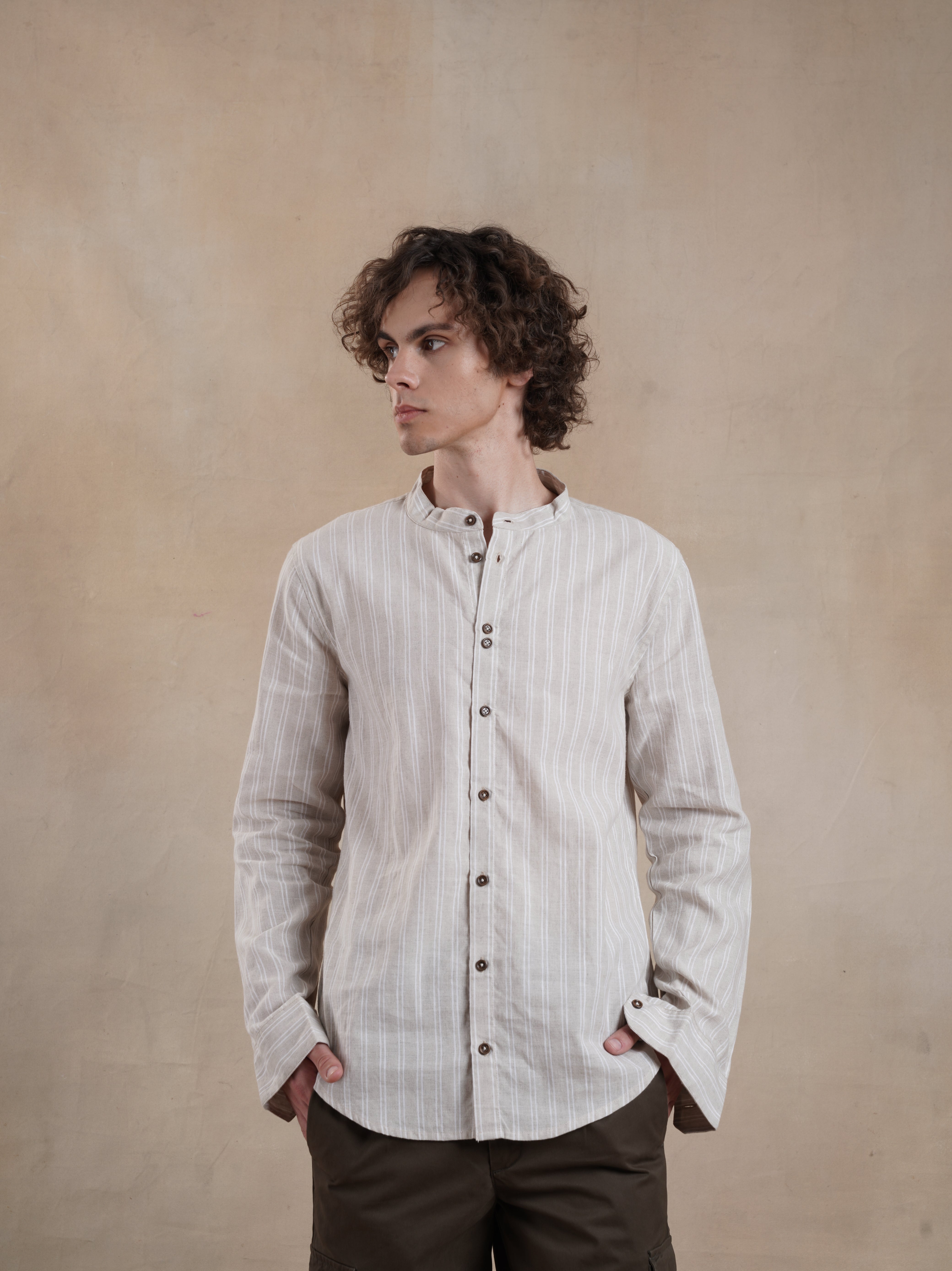 Men's Festive Shirt with Mandarin collar | Minimal Embroidery