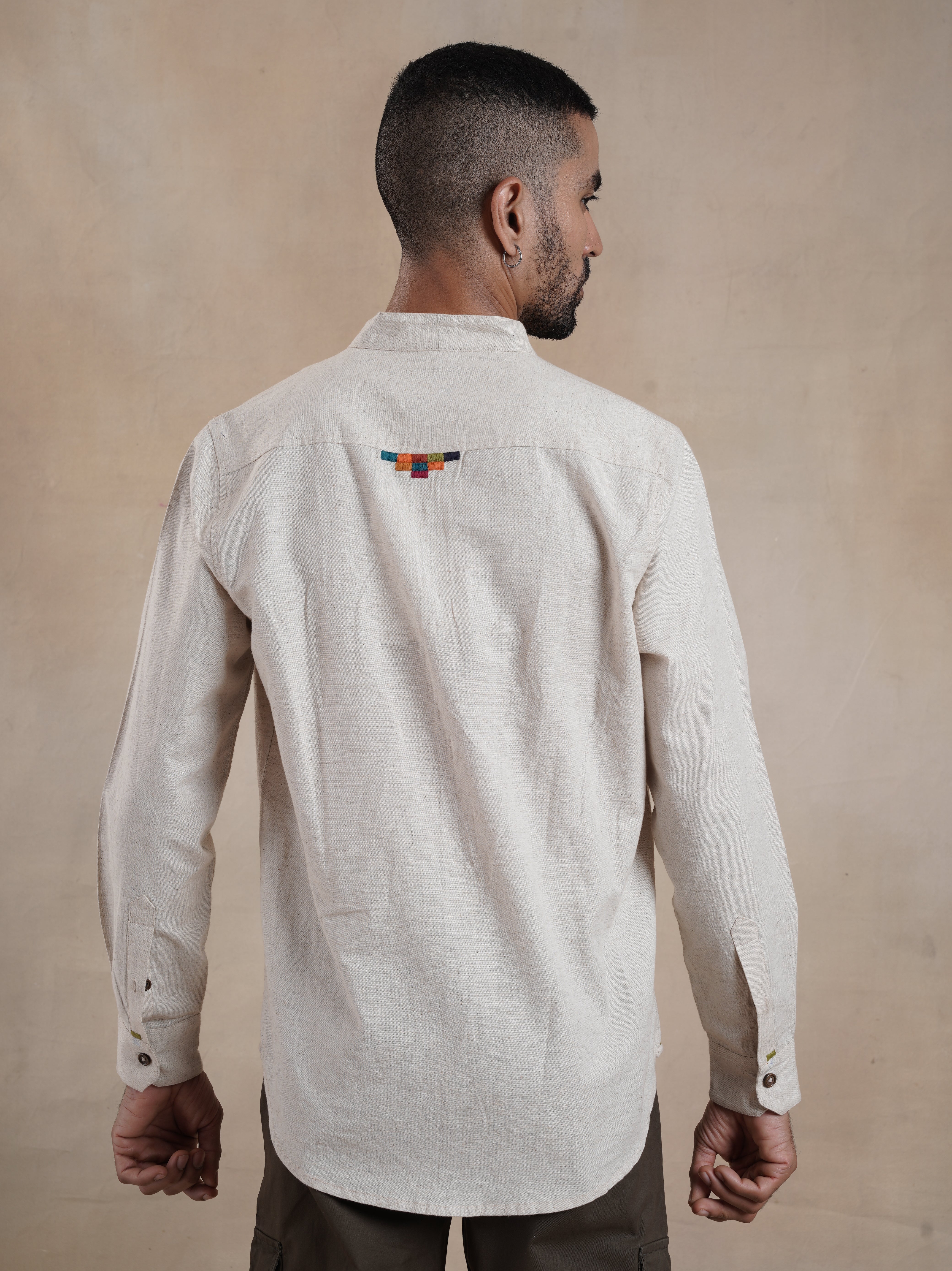 Men's Full Sleeve Embroidered Mandarin Collar Shirt