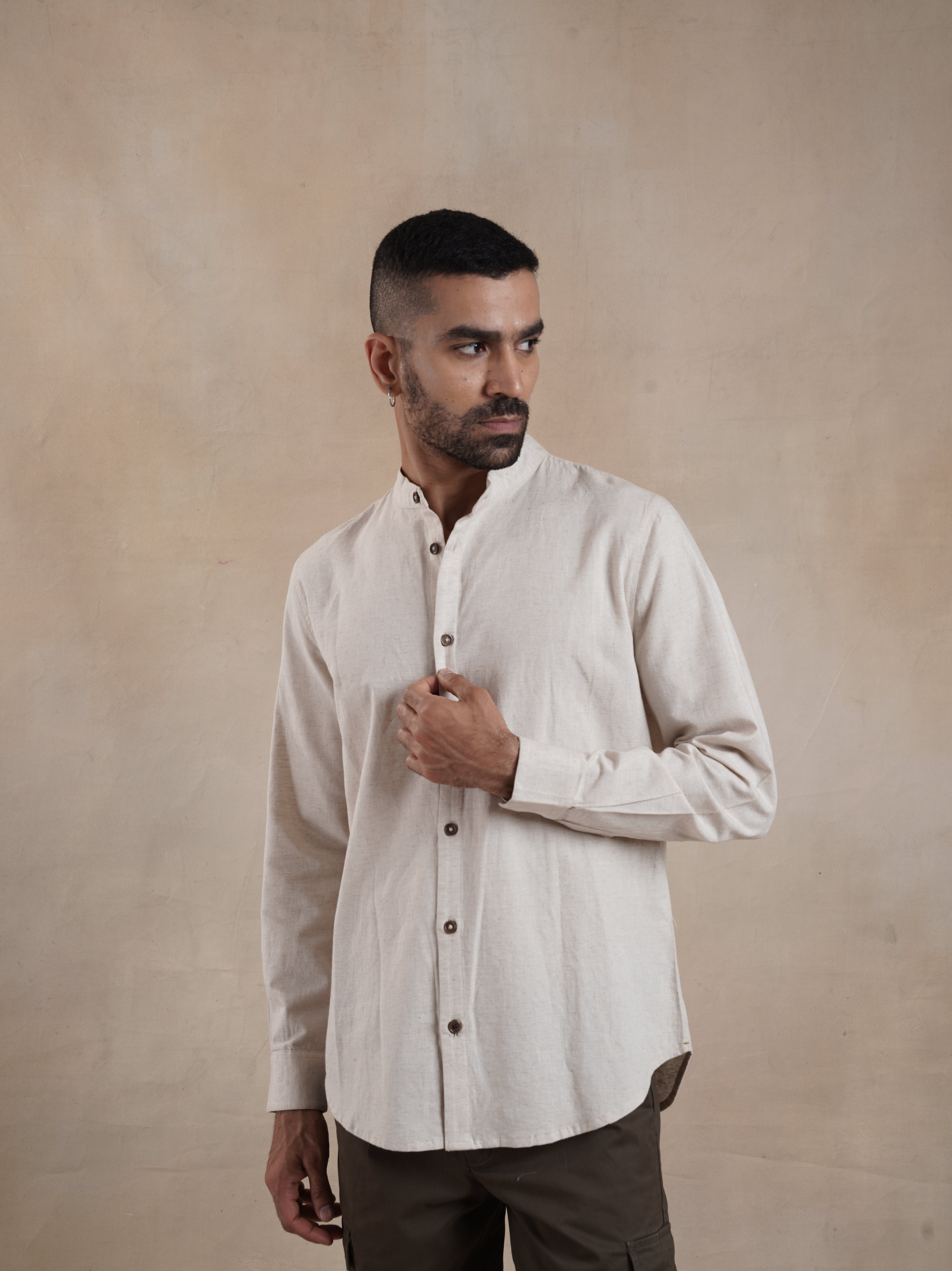 Men's Full Sleeve Embroidered Mandarin Collar Shirt