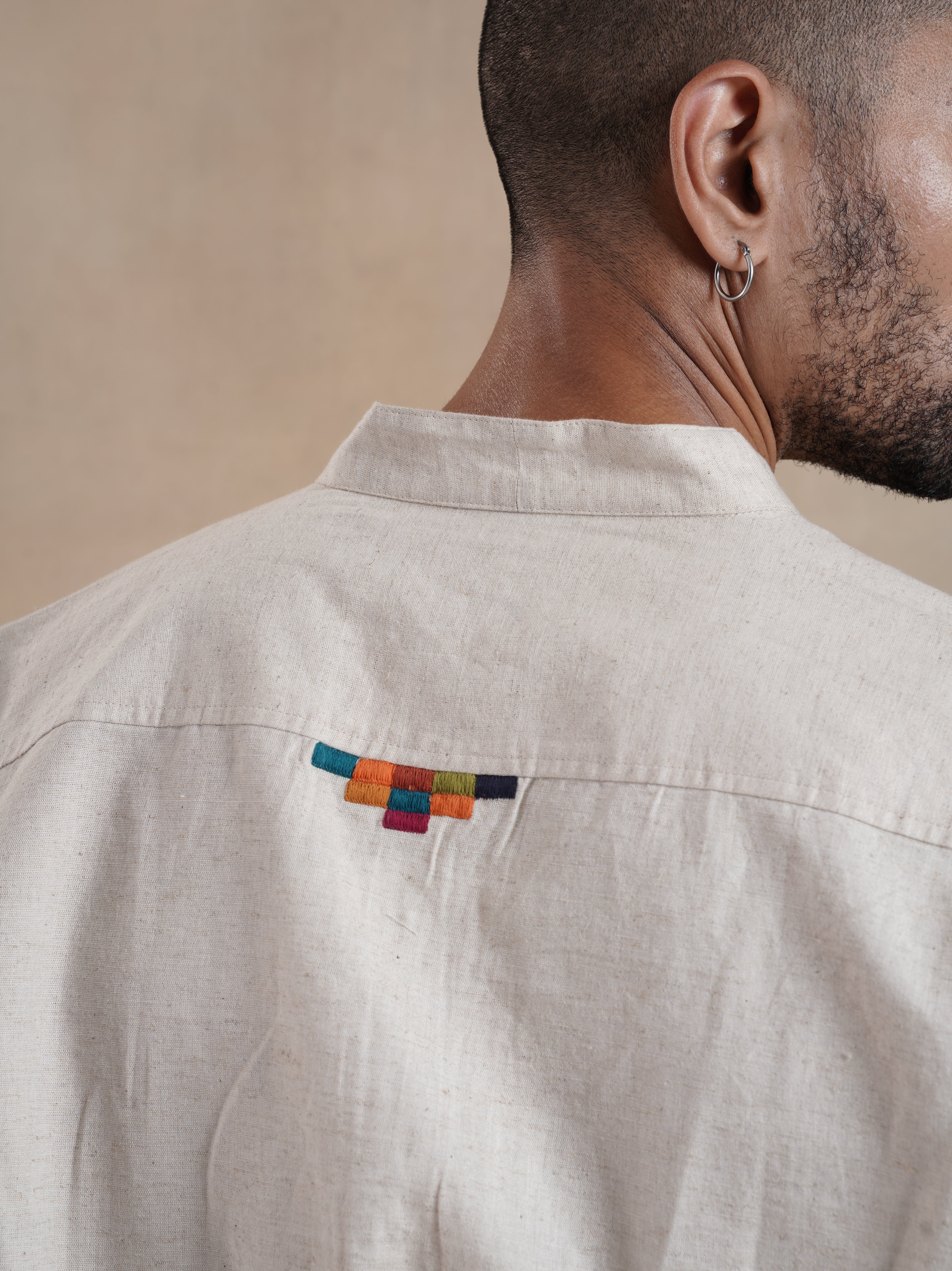 Men's Full Sleeve Embroidered Mandarin Collar Shirt