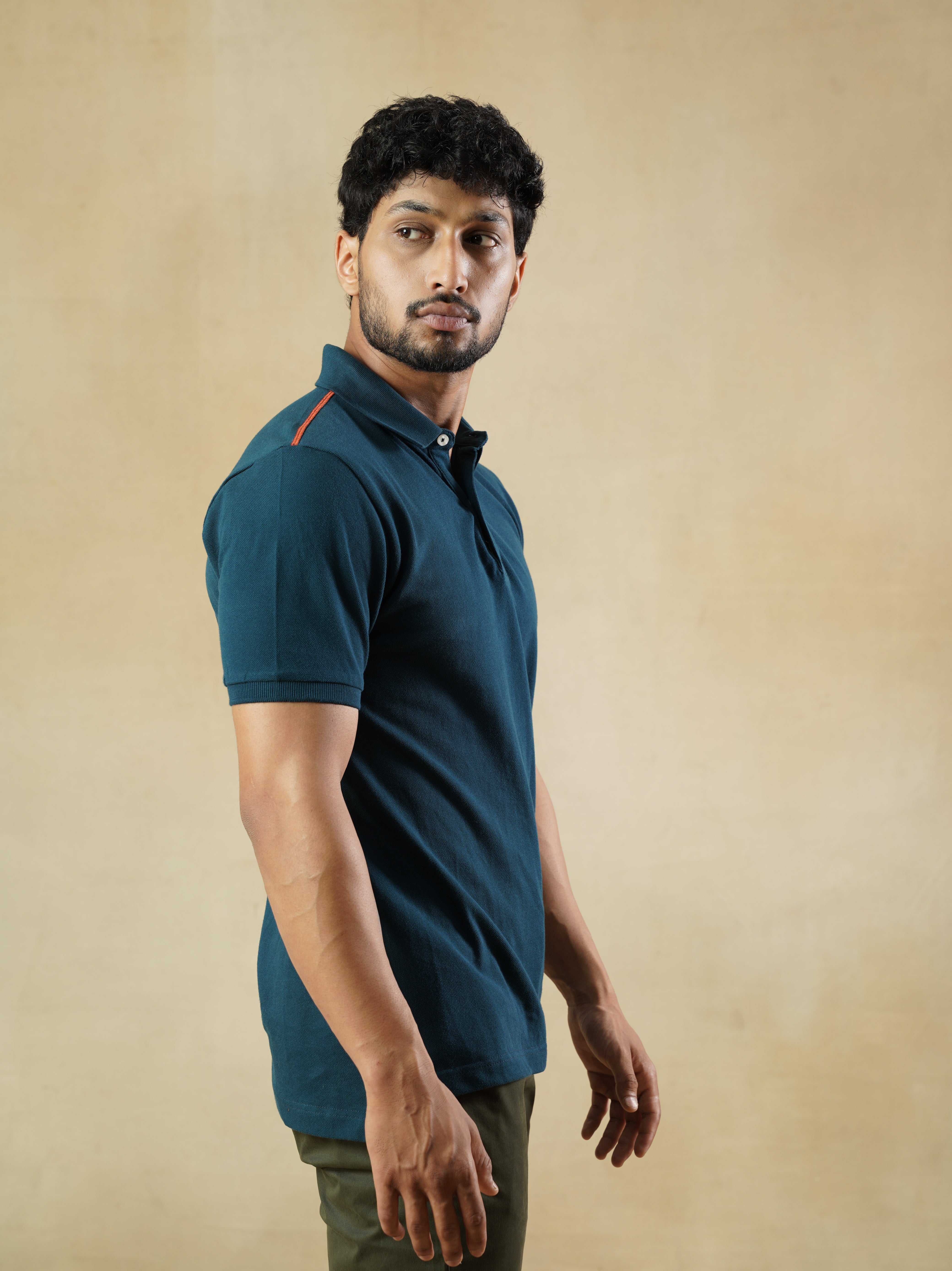 Men's 100% cotton Teal Polo Neck T-Shirt
