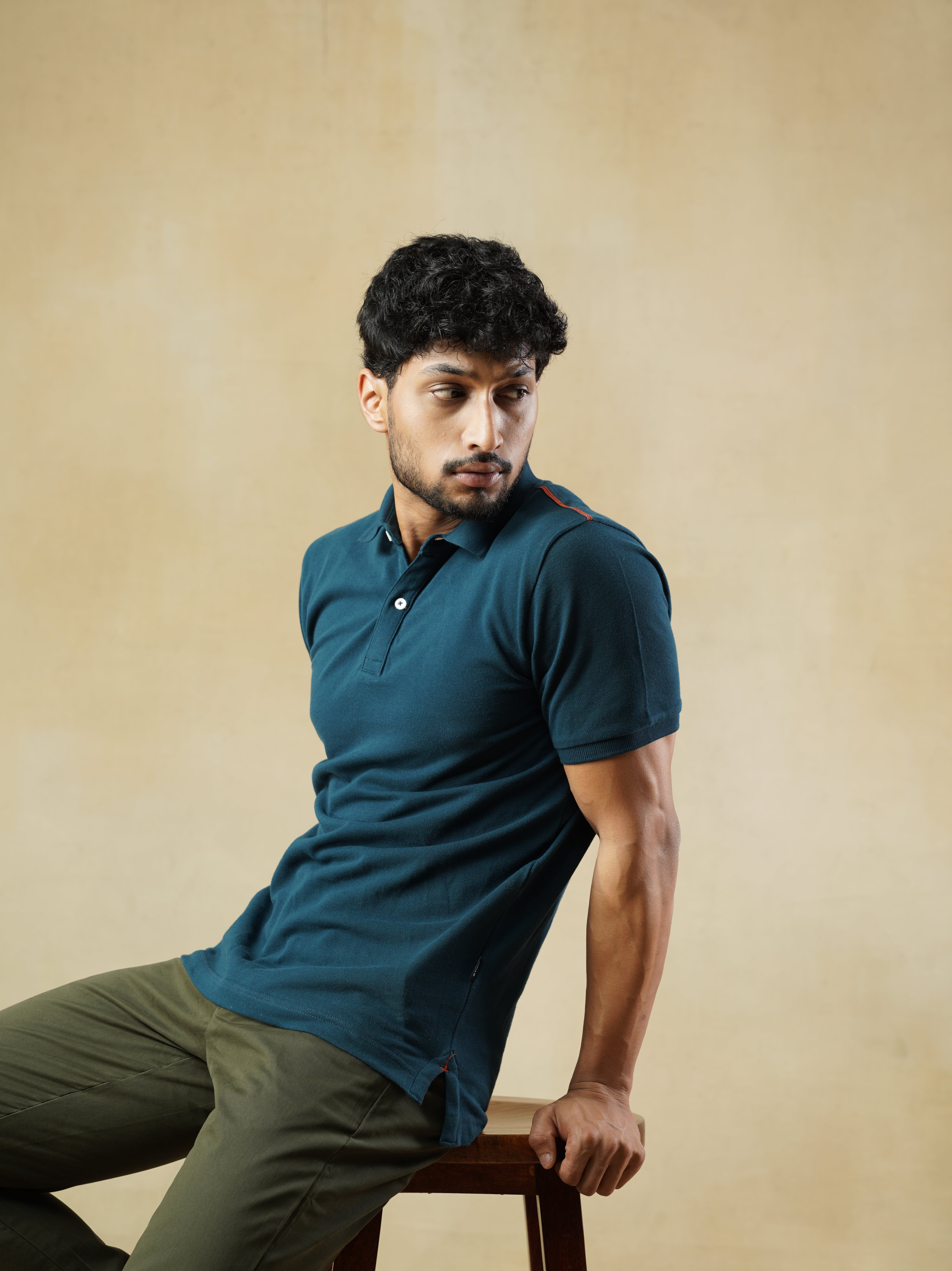 Men's 100% cotton Teal Polo Neck T-Shirt