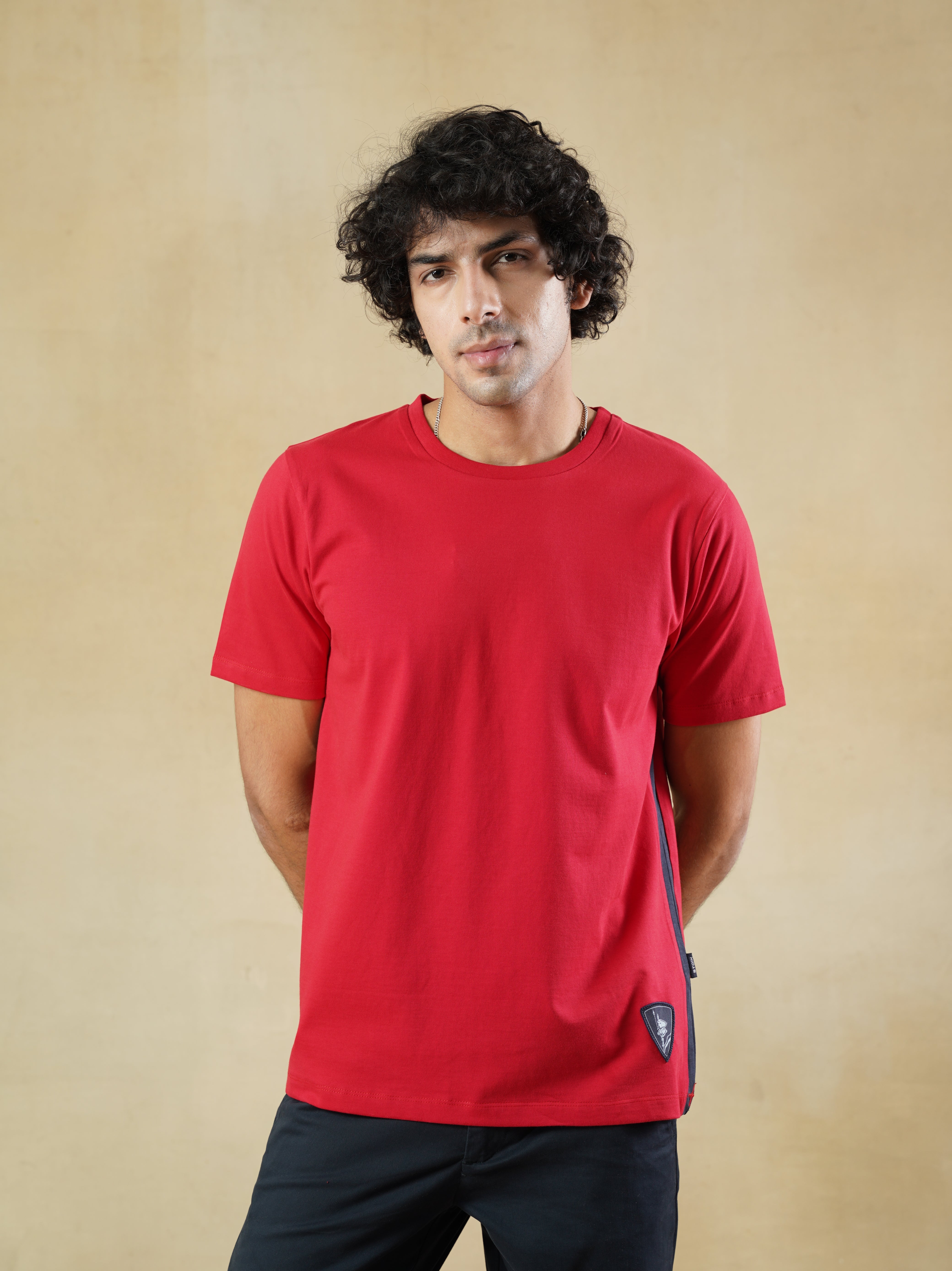 Men’s Red Crewneck T-shirt with Side Piping