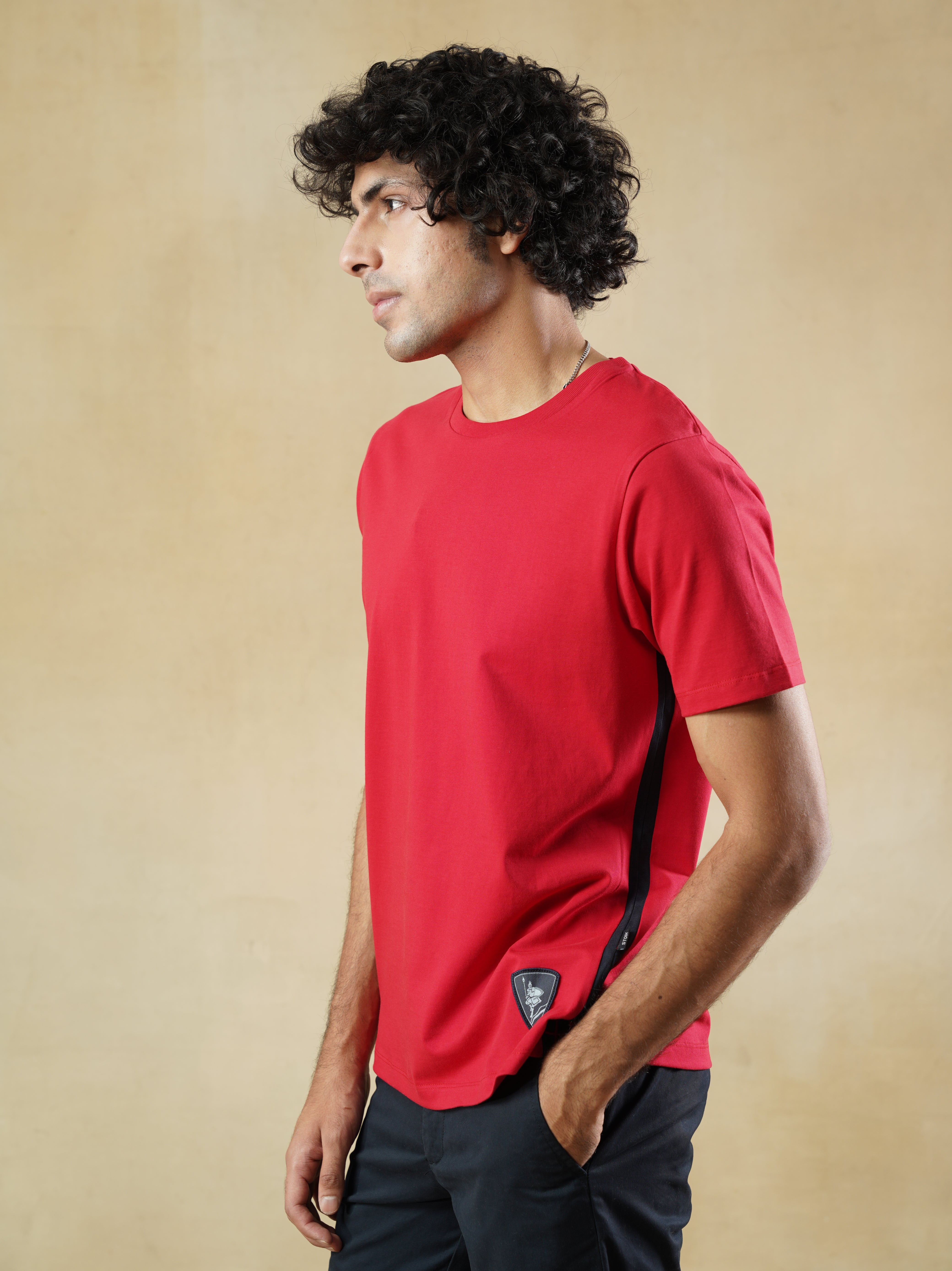Men’s Red Crewneck T-shirt with Side Piping