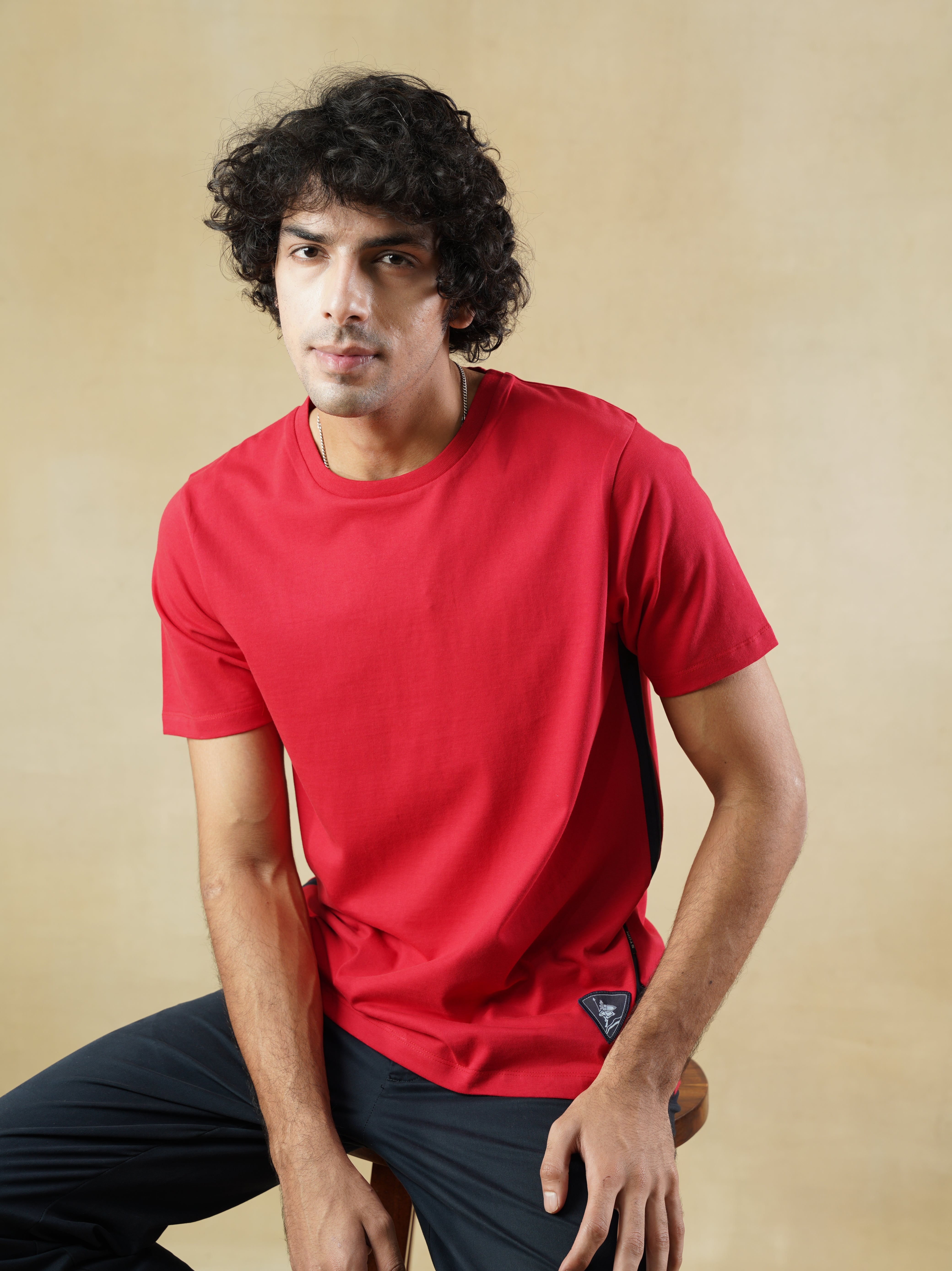 Men’s Red Crewneck T-shirt with Side Piping