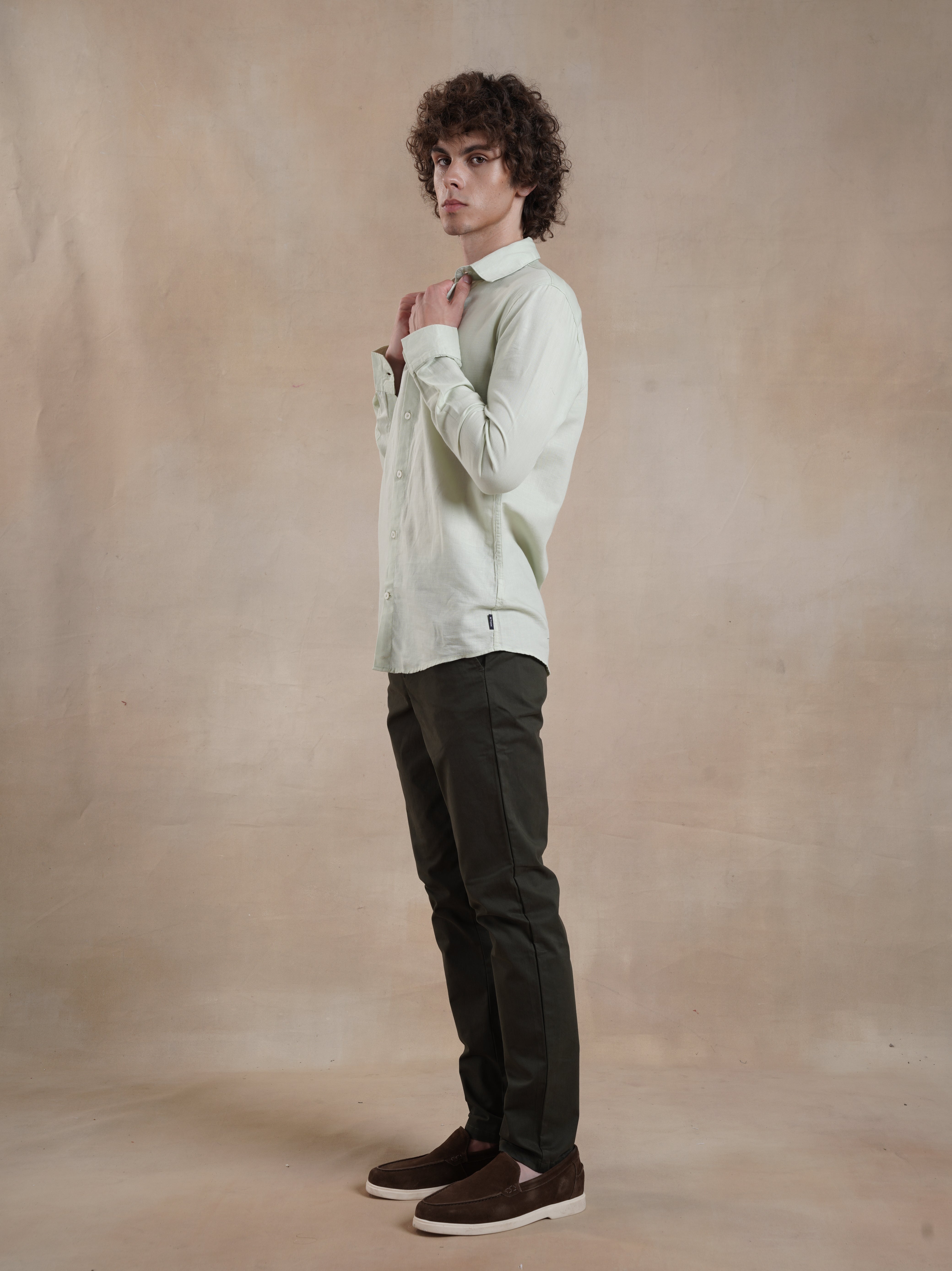 Men's Light Green Full Sleeves Shirt with French Placket