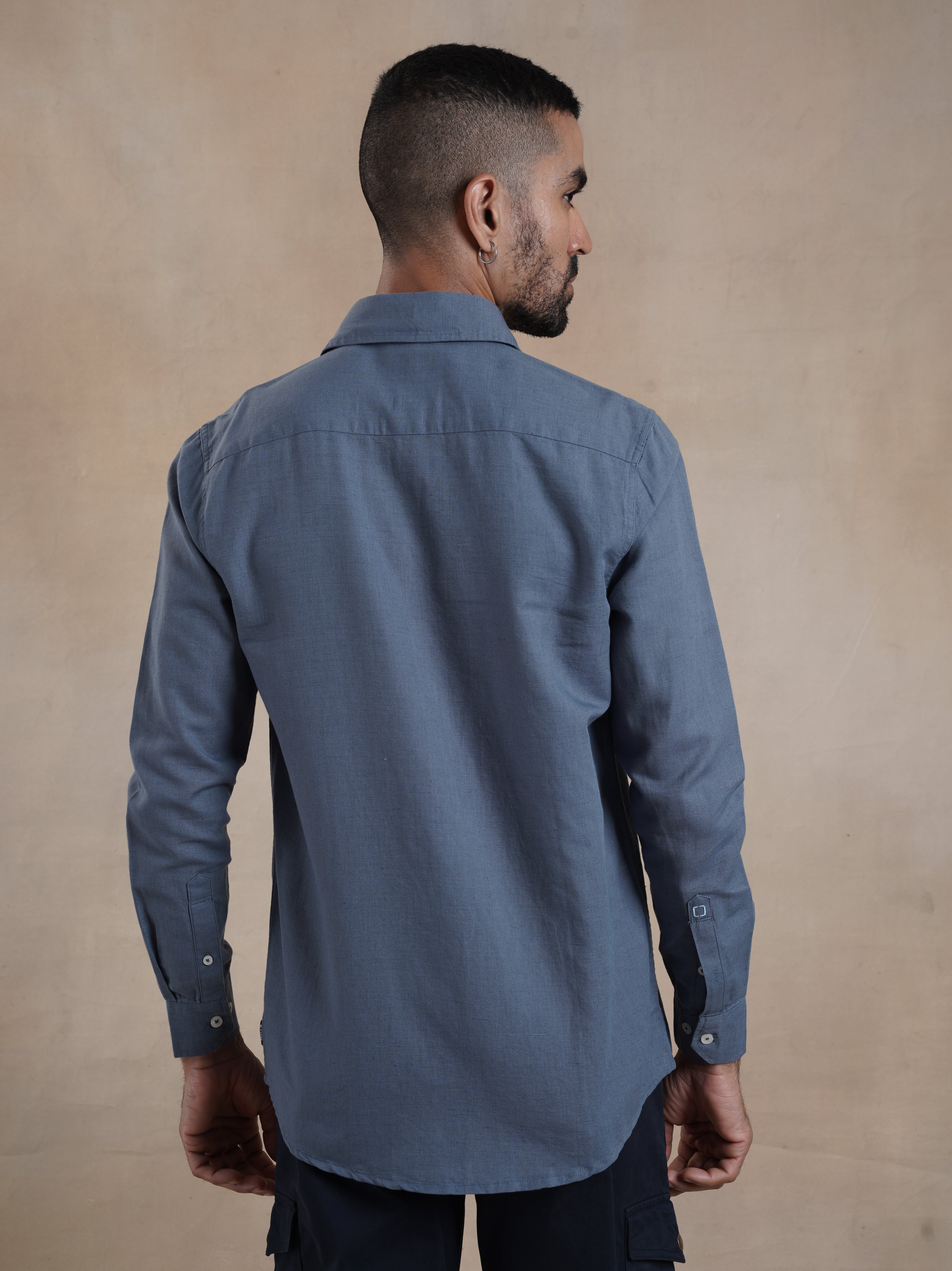 Men's Mid Blue Full Sleeves Shirt with French Placket