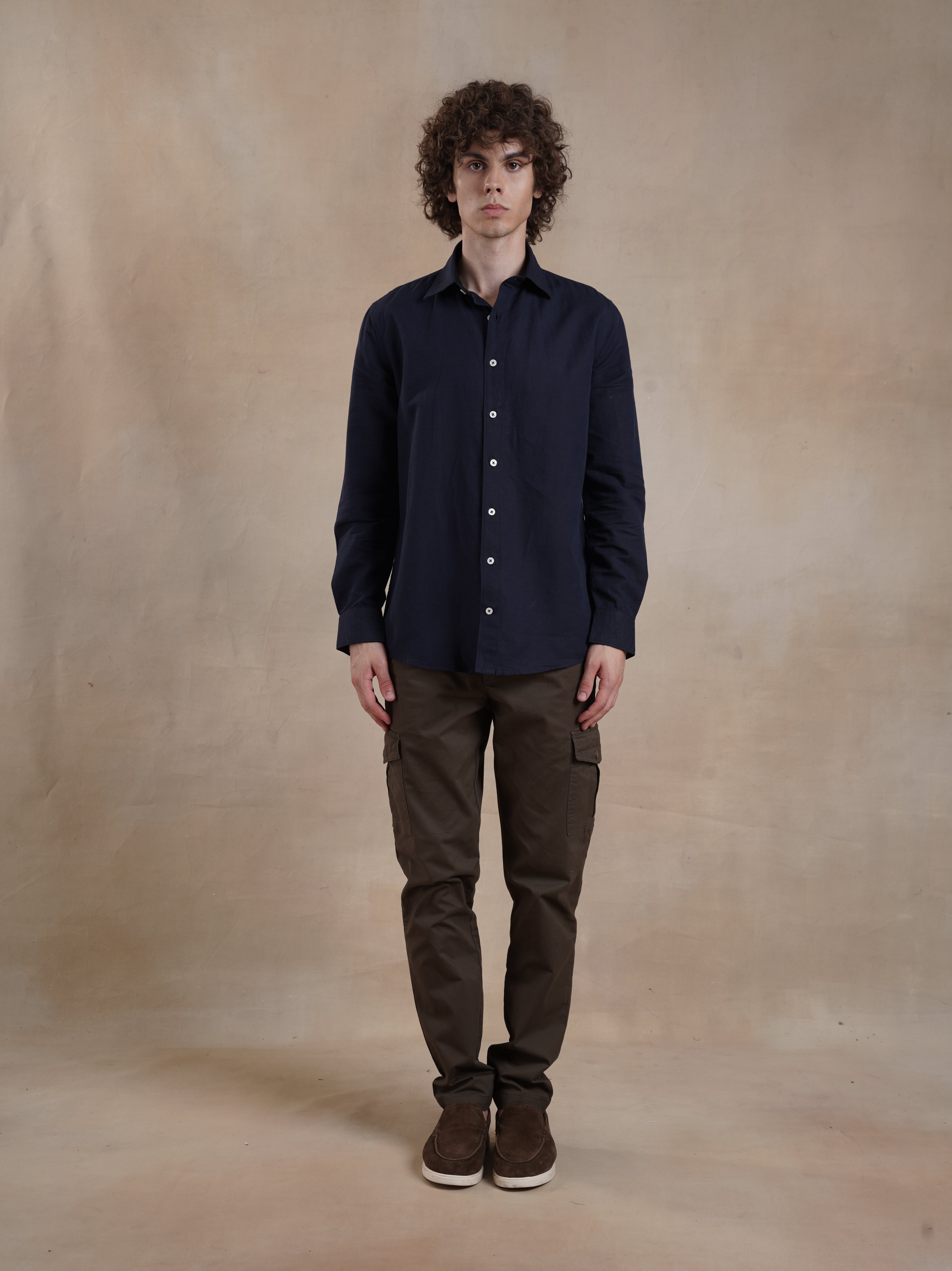 Men's Navy Full Sleeves Shirt with French Placket
