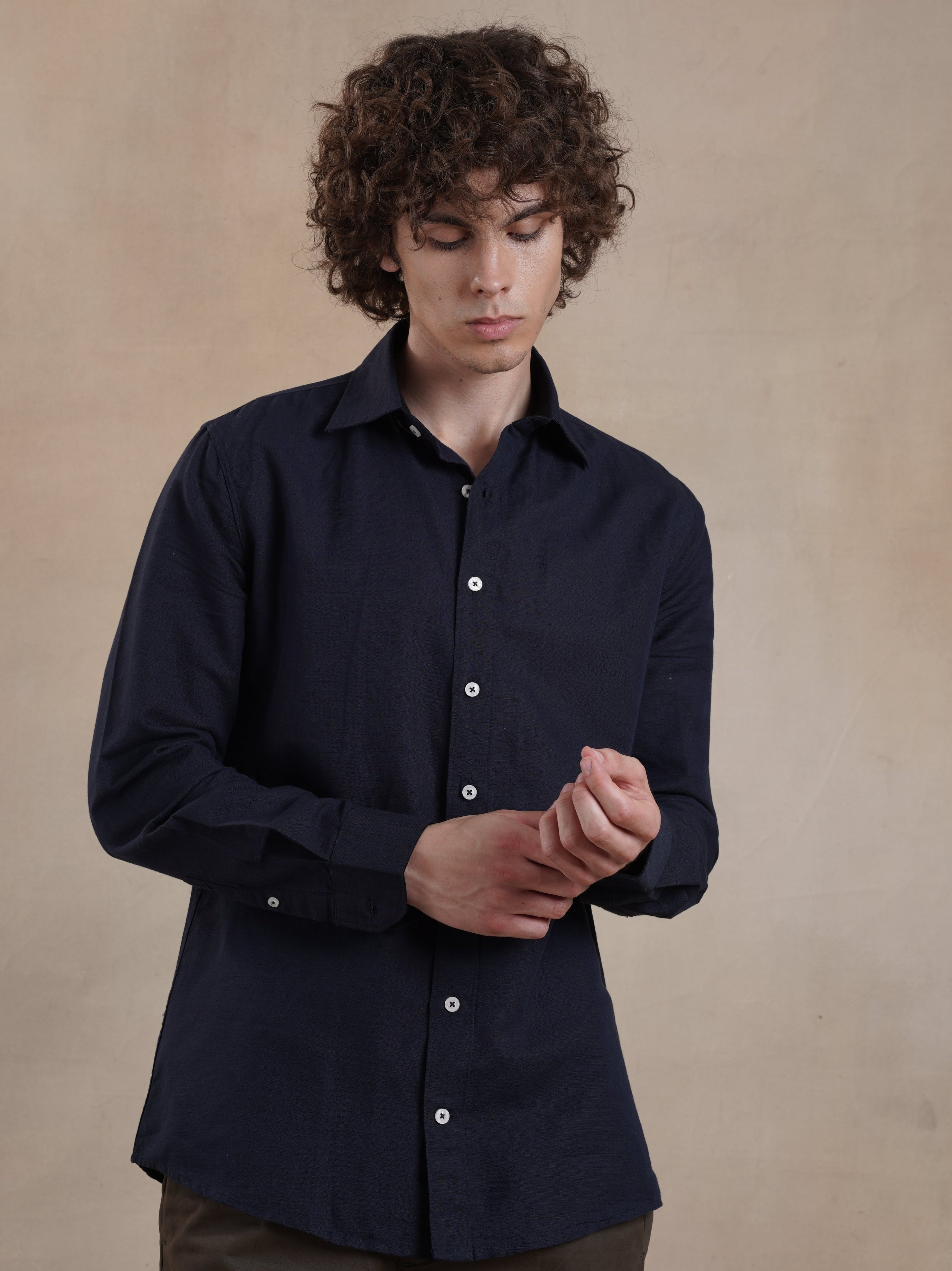 Men's Navy Full Sleeves Shirt with French Placket