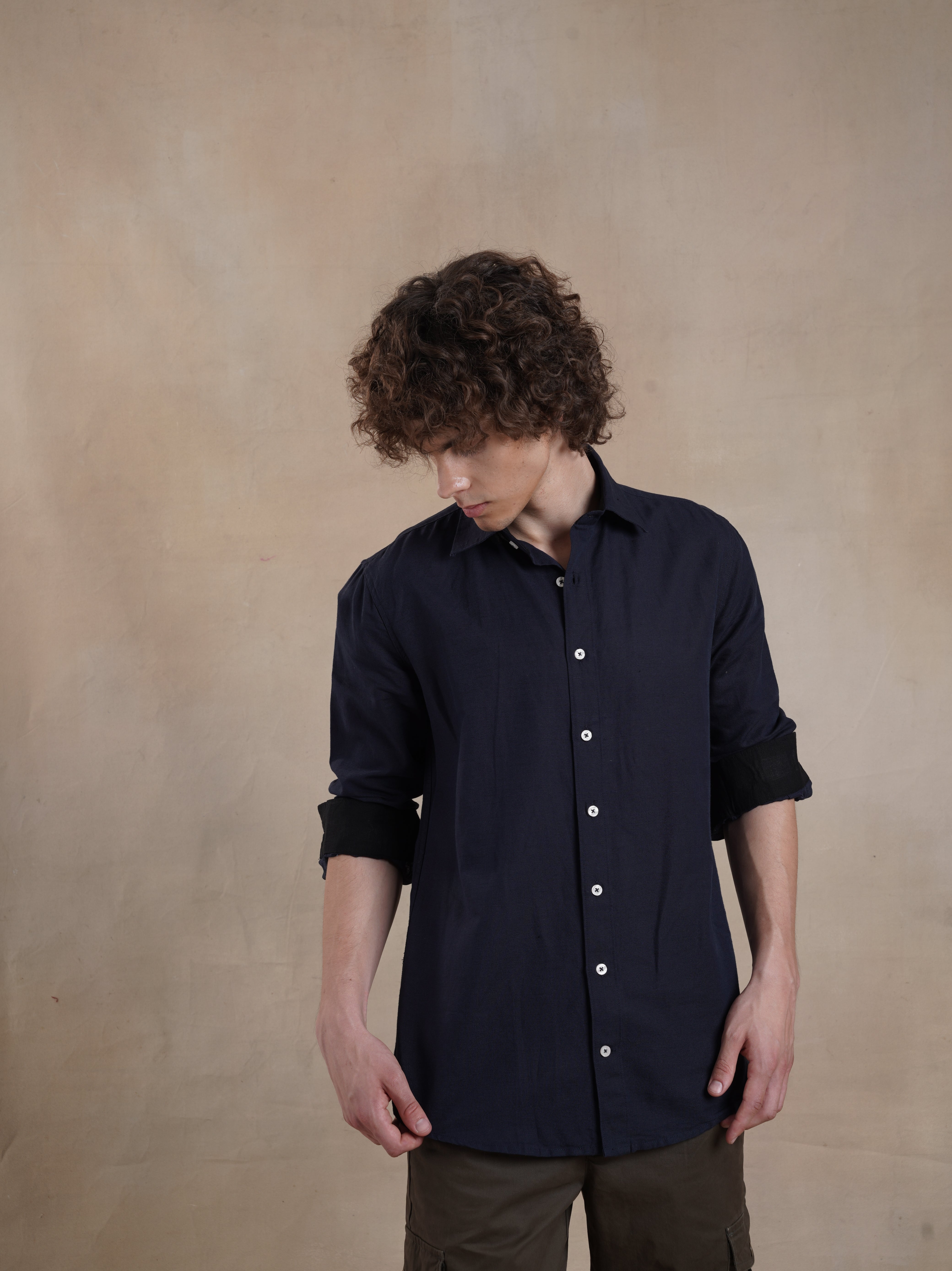Men's Navy Full Sleeves Shirt with French Placket
