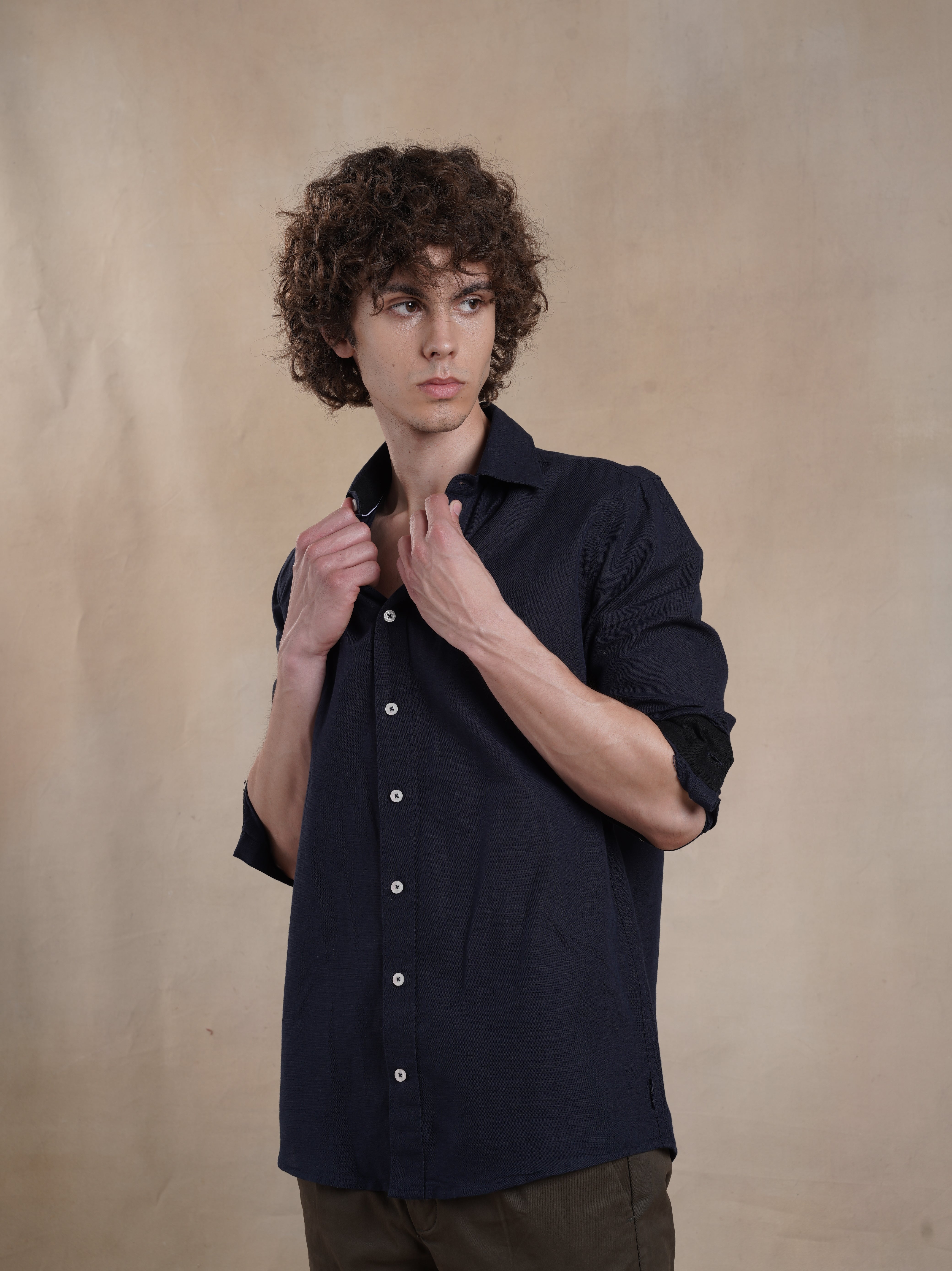 Men's Navy Full Sleeves Shirt with French Placket