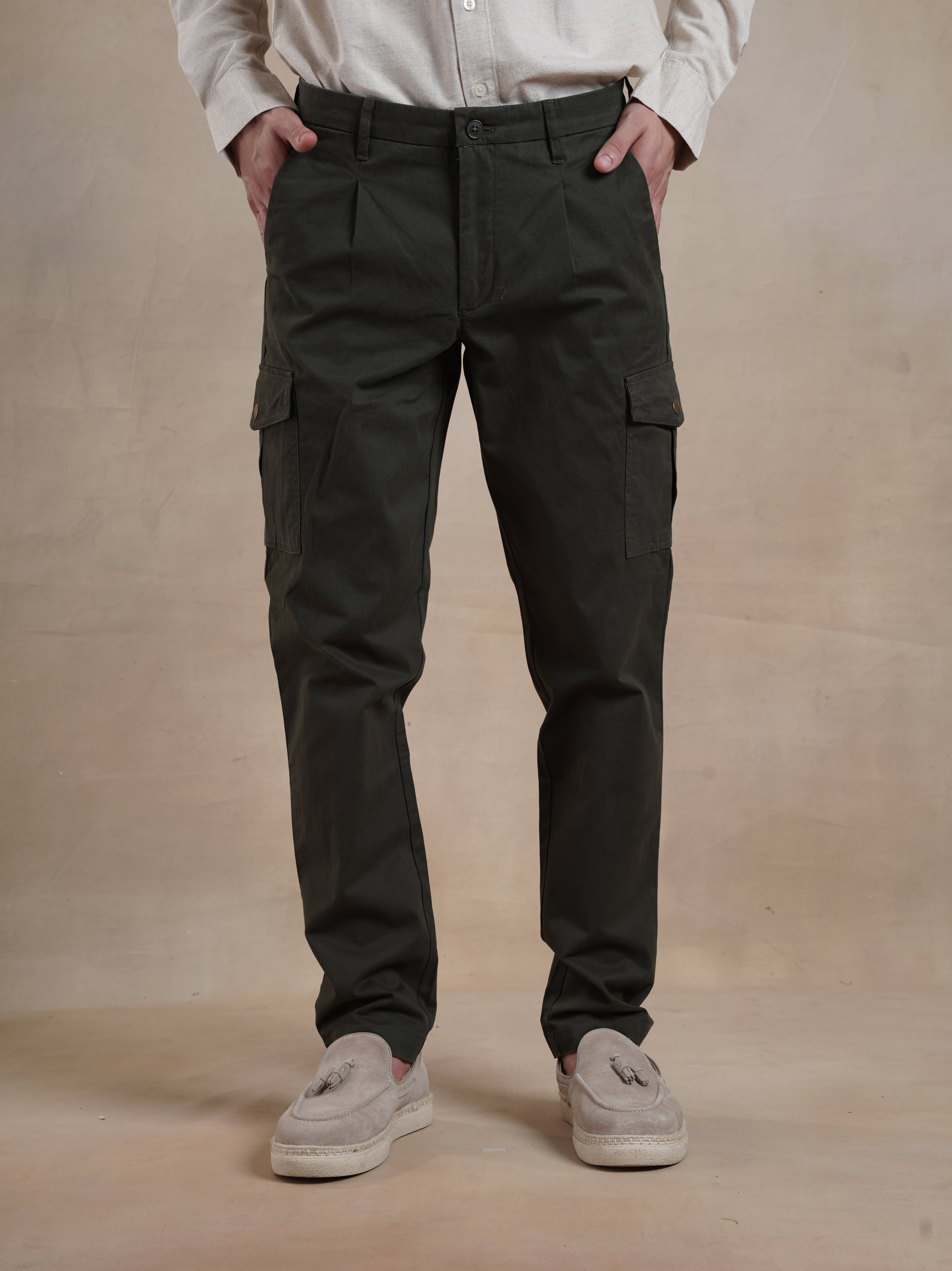 Men's Regular Fit Olive Cargos