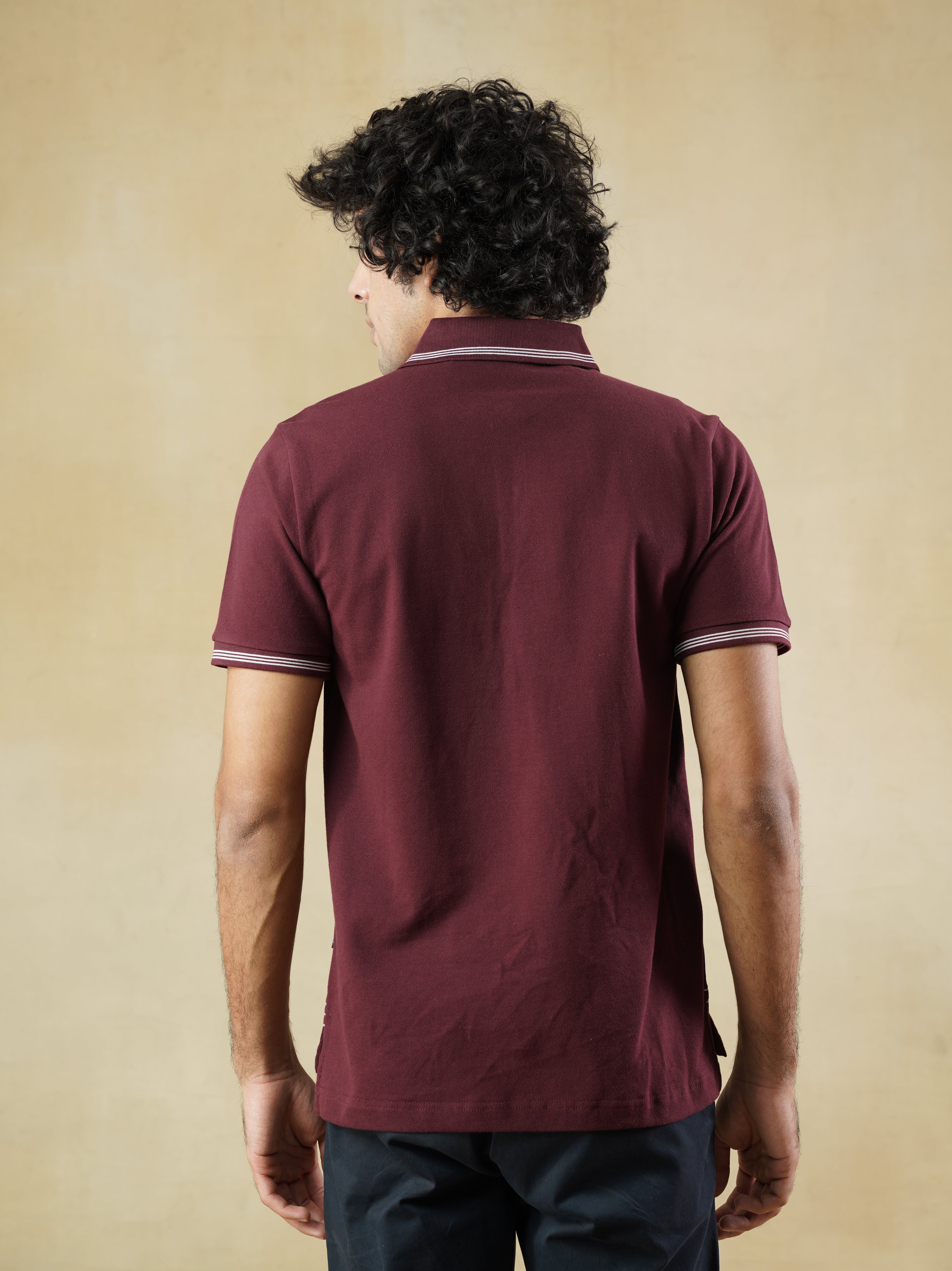 Men's 100% cotton Wine Polo Neck T-Shirt