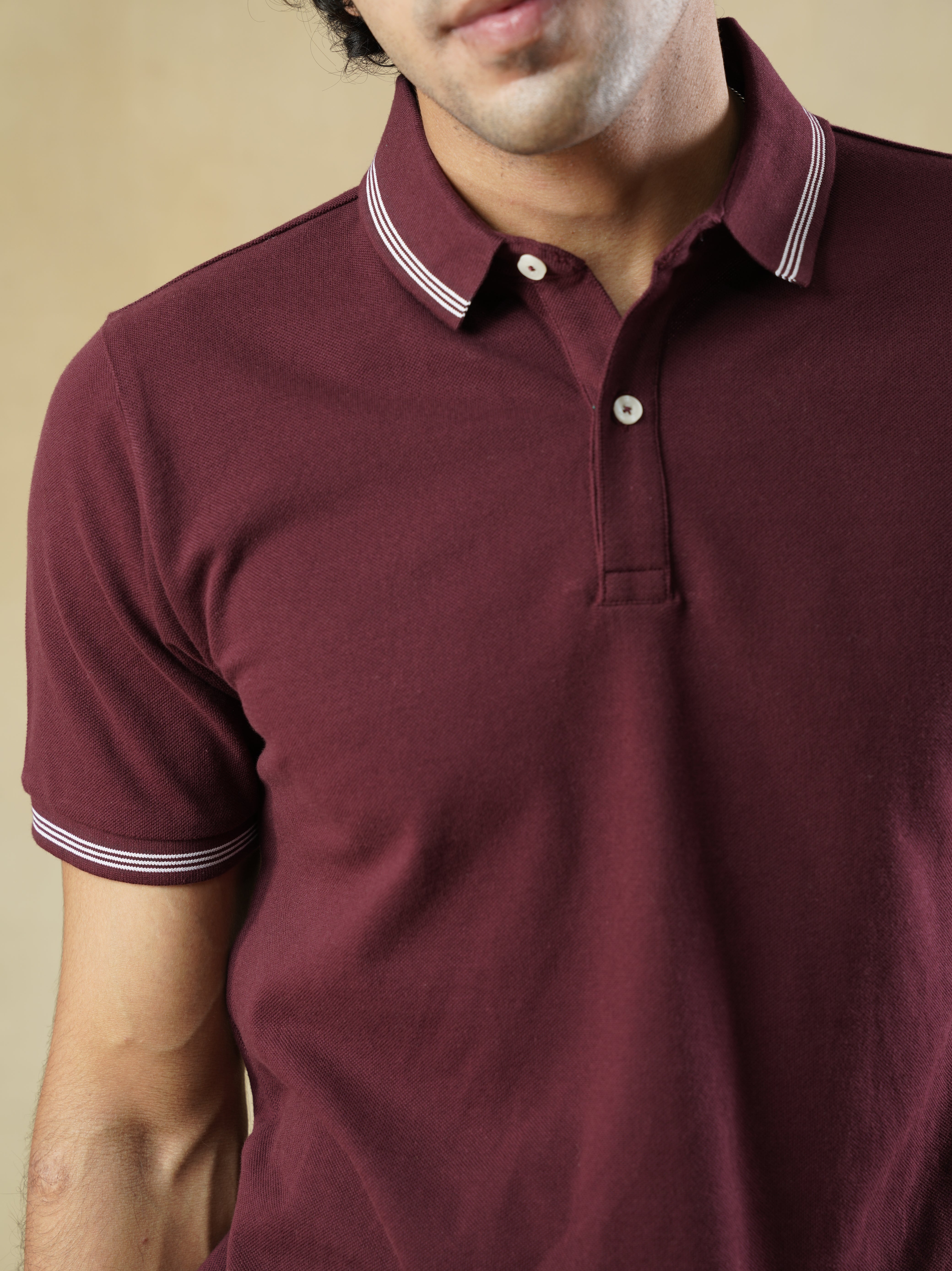 Men's 100% cotton Wine Polo Neck T-Shirt