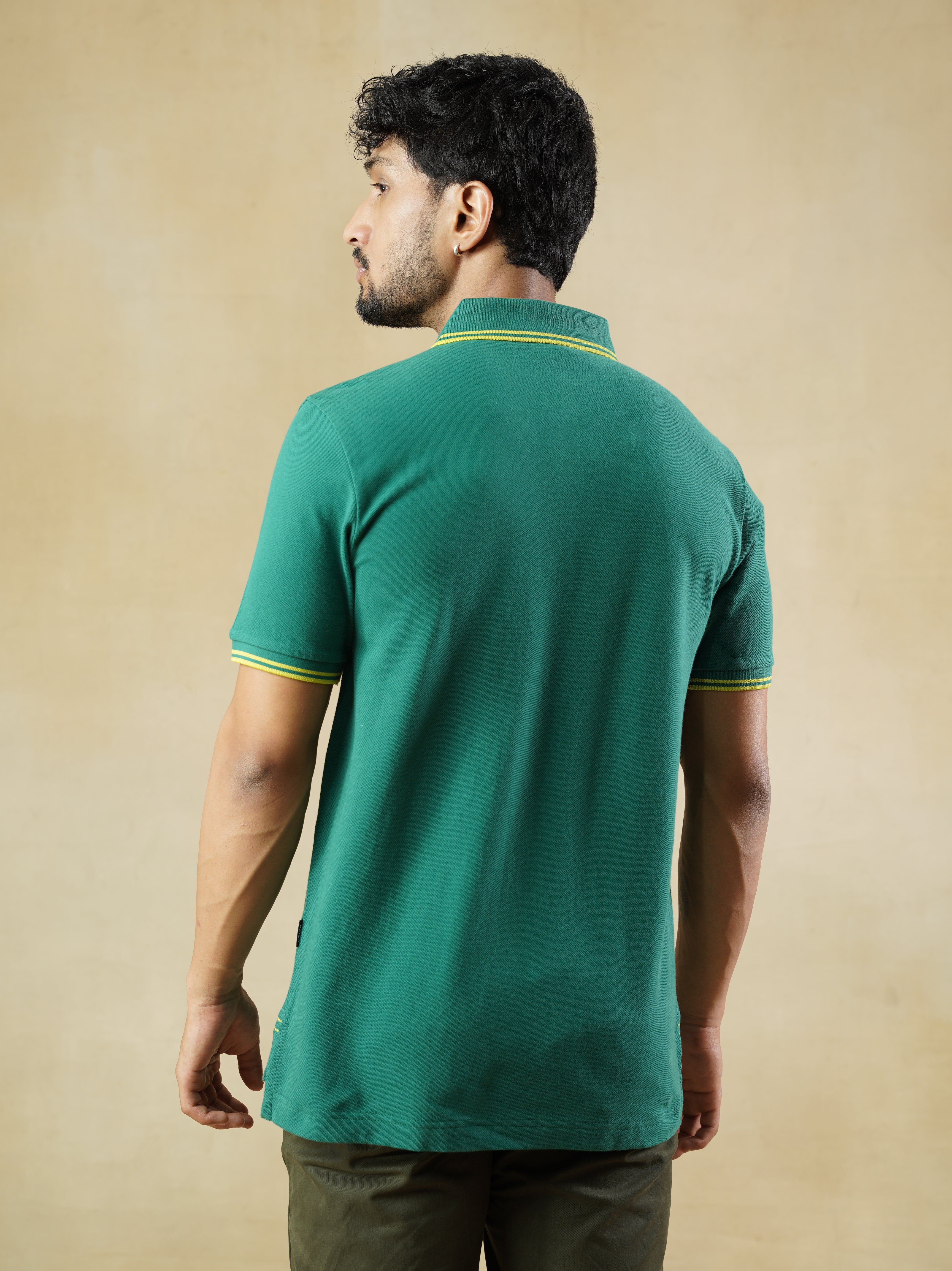 Men's 100% cotton Green Polo Neck T-Shirt