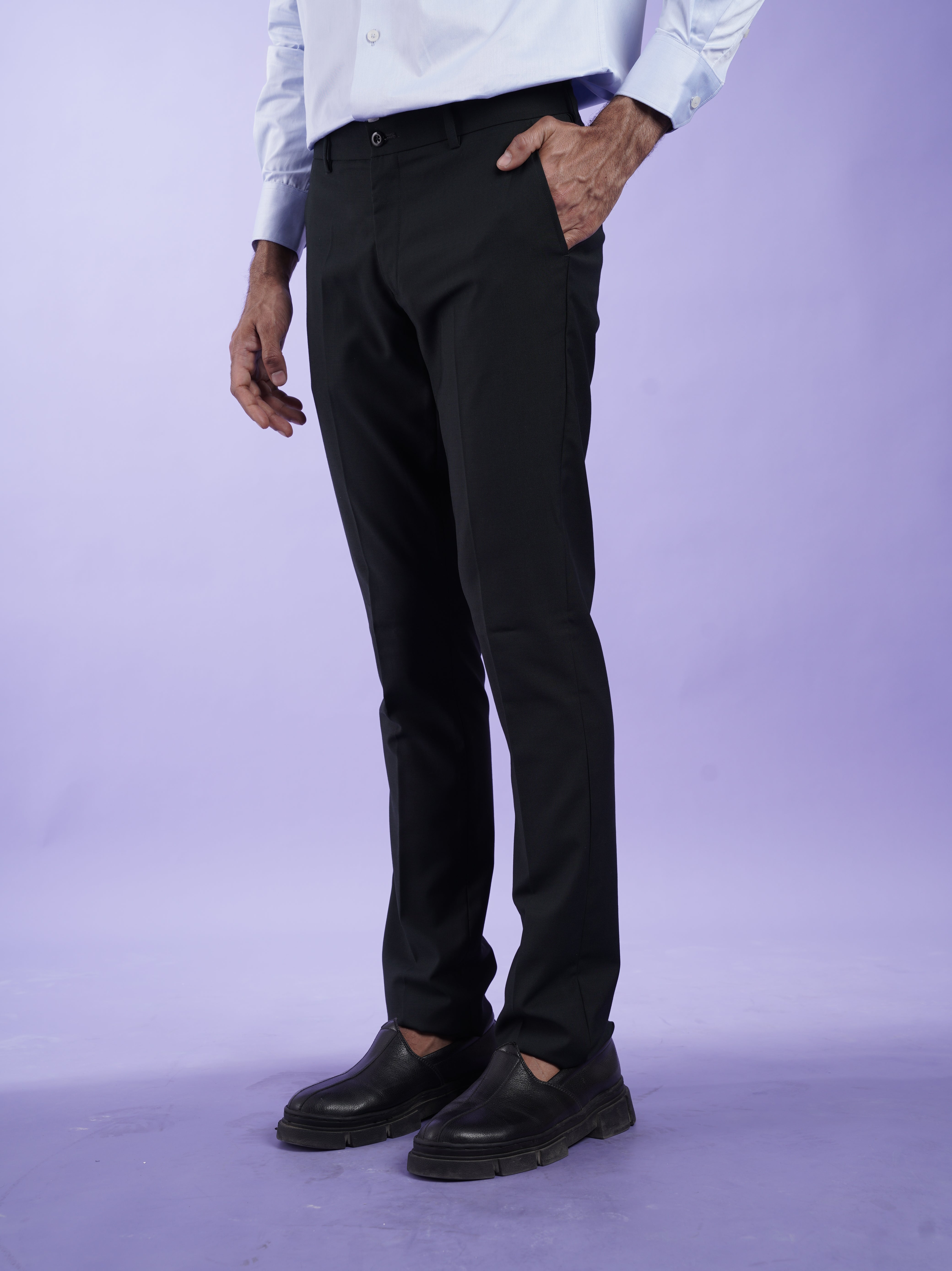 Men's Black Formal Pant with Taped Waistband