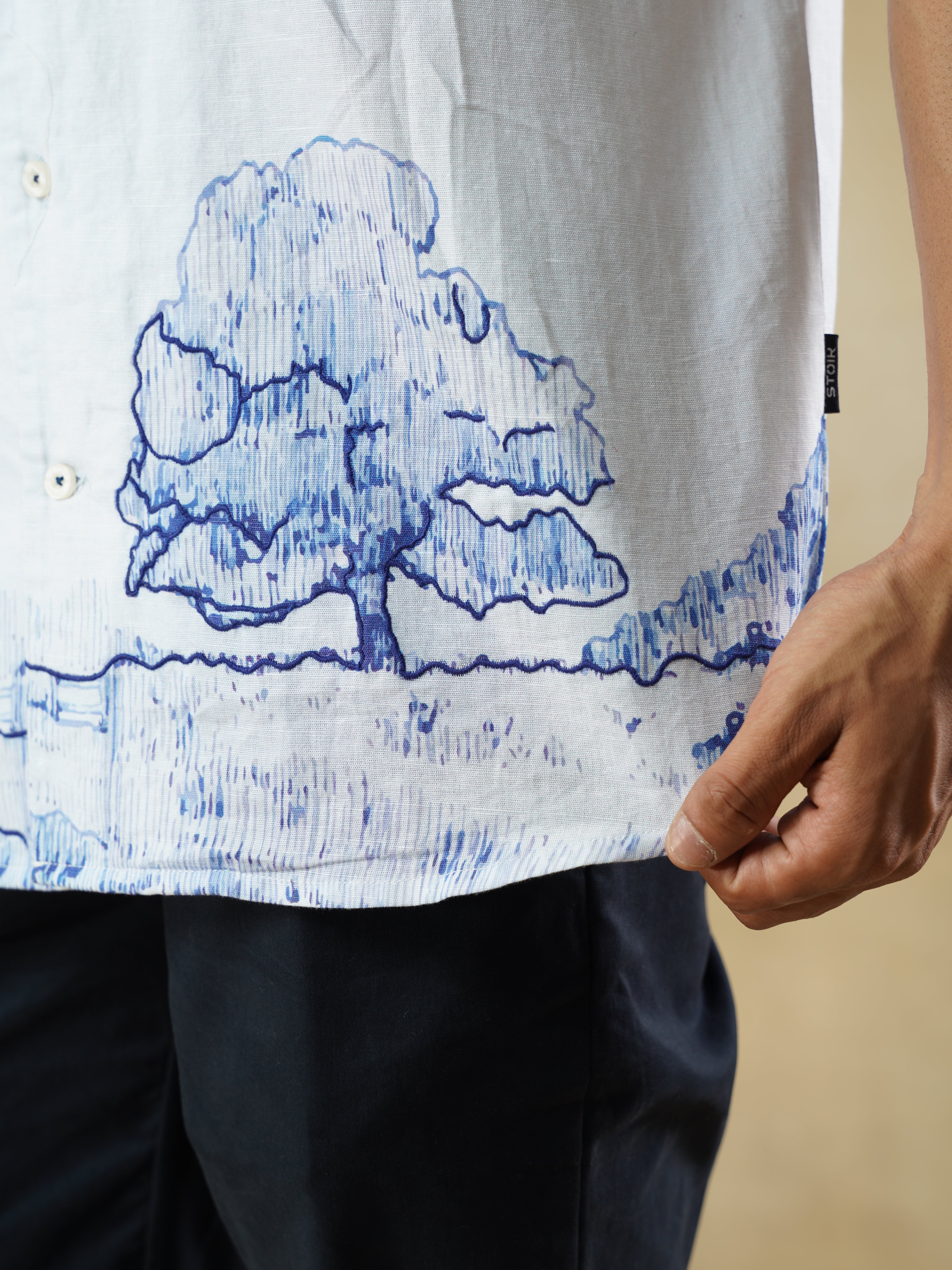 Men's Linen-Cotton Blend Landscape Print Shirt